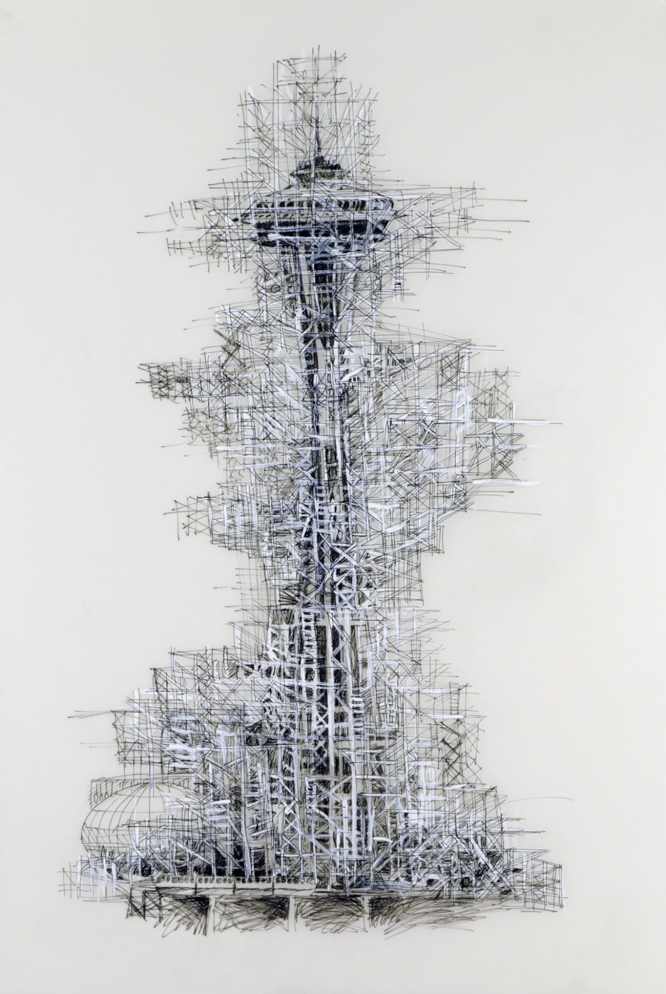 Deborah Aschheim, Needle (In My Dream Erased by a Cloud of Scaffolding, Receding into the Overcast Seattle Sky), 2009