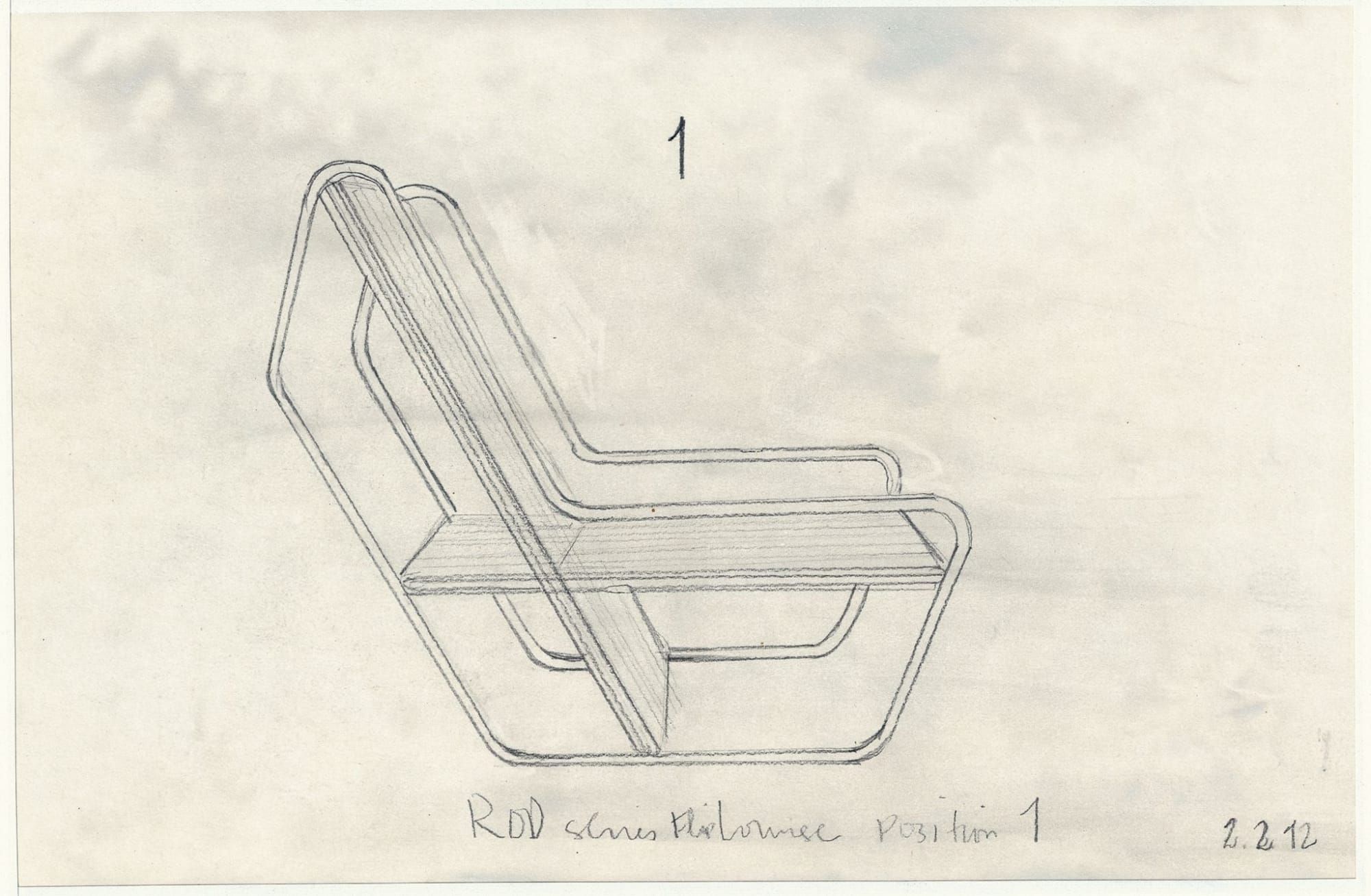 Michael Boyd for PLANEfurniture, Drawing of RODseries Flip Lounge chair (position 1)- side view, 2012