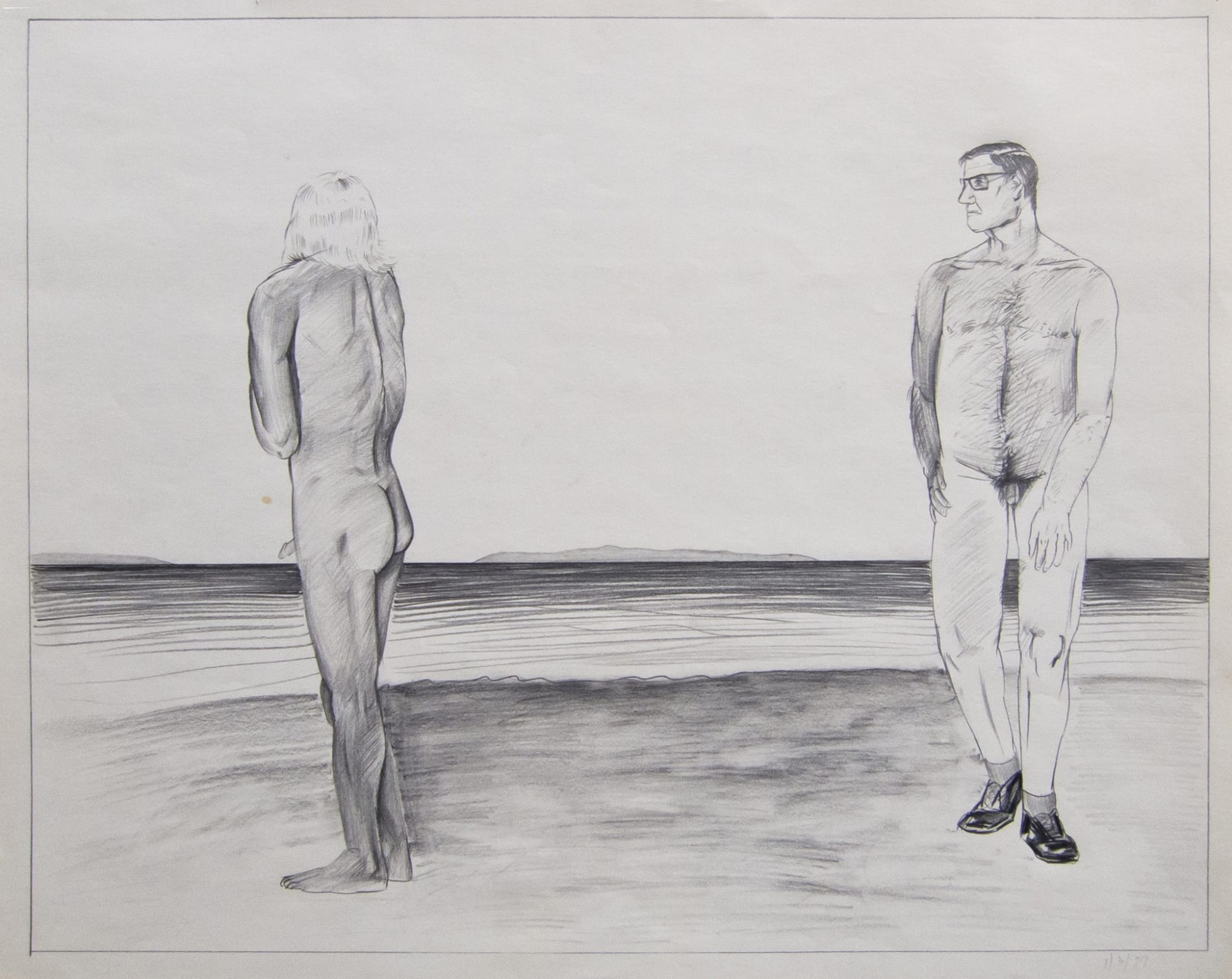Patrick Angus, Two Naked Men on Beach - One Wearing Shoes and Socks, 1/3/79, 1979