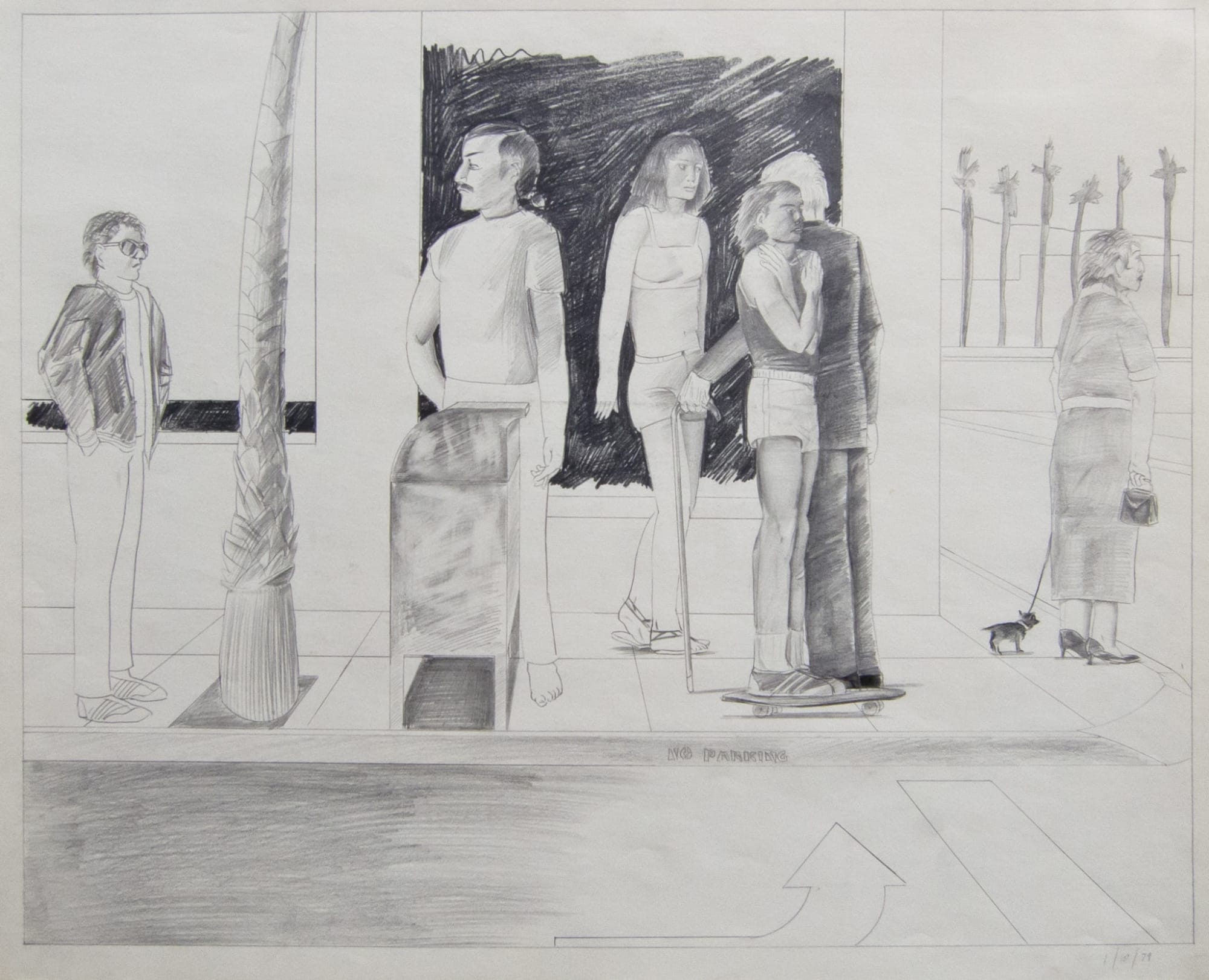 Patrick Angus, Street Scene with Six Figures - Penis/Canse Visual Pun. 1/10/79, 1979