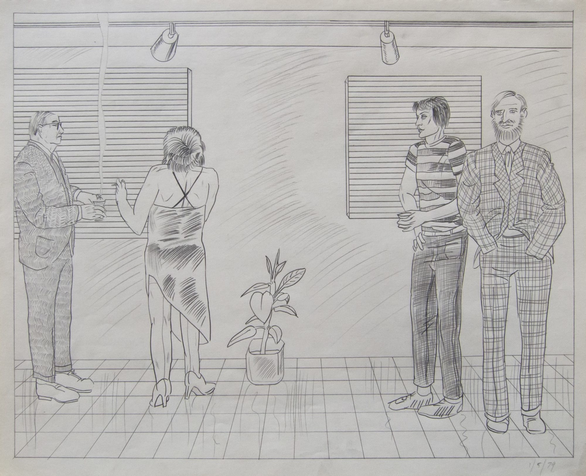 Patrick Angus, Gallery Opening - Pun: Window blinds or paintings? 1/5/79, 1979