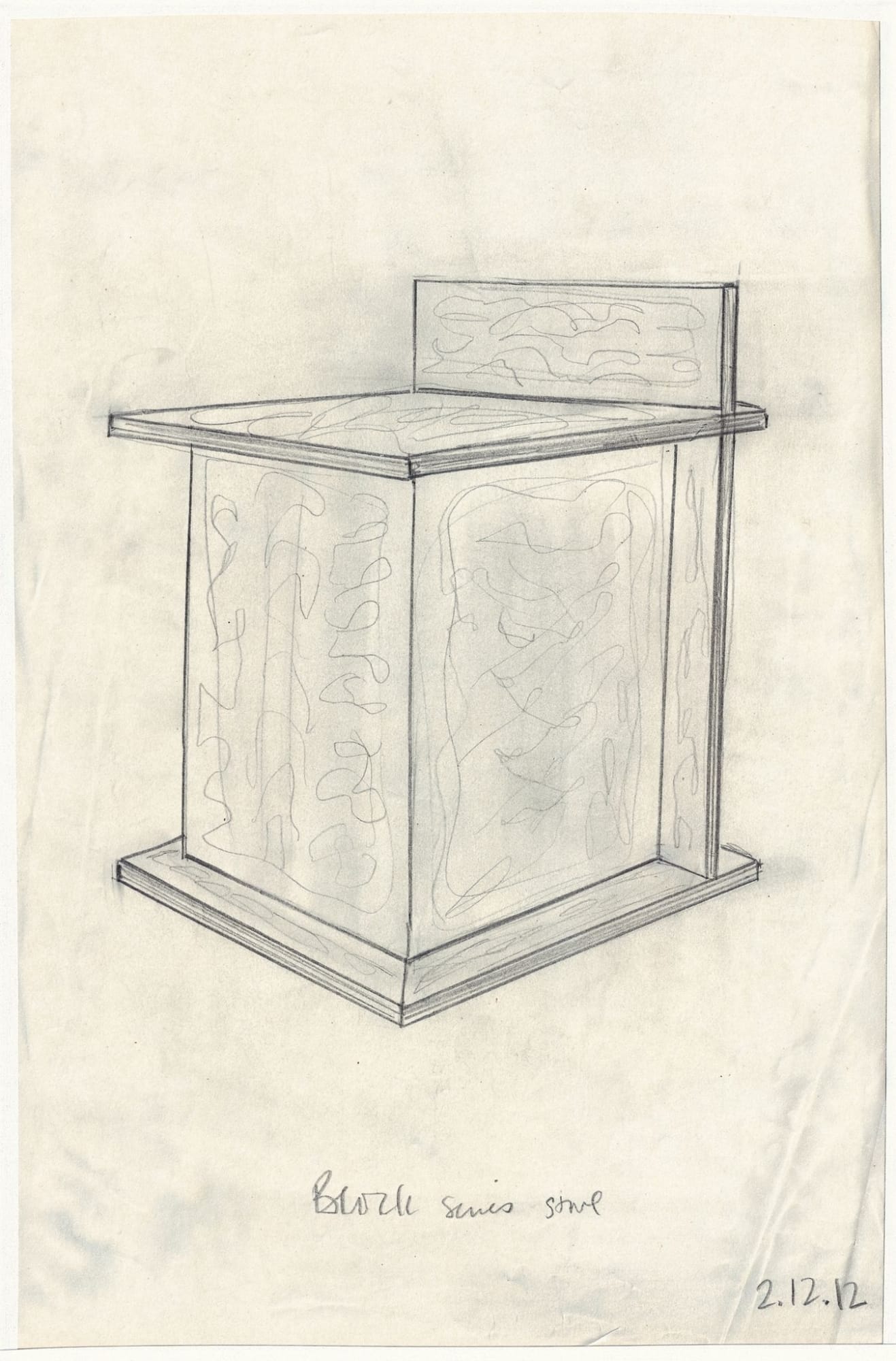 Michael Boyd for PLANEfurniture, Drawing of BLOCKseries closed stool, 2012