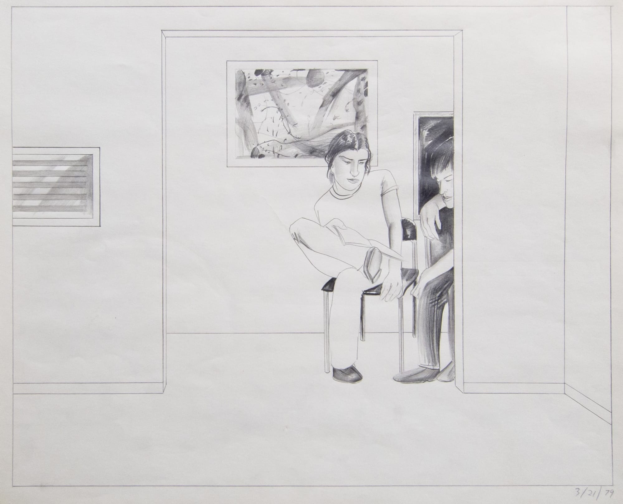 Patrick Angus, Two Boys Seated in a Gallery, 3/21/79, 1979
