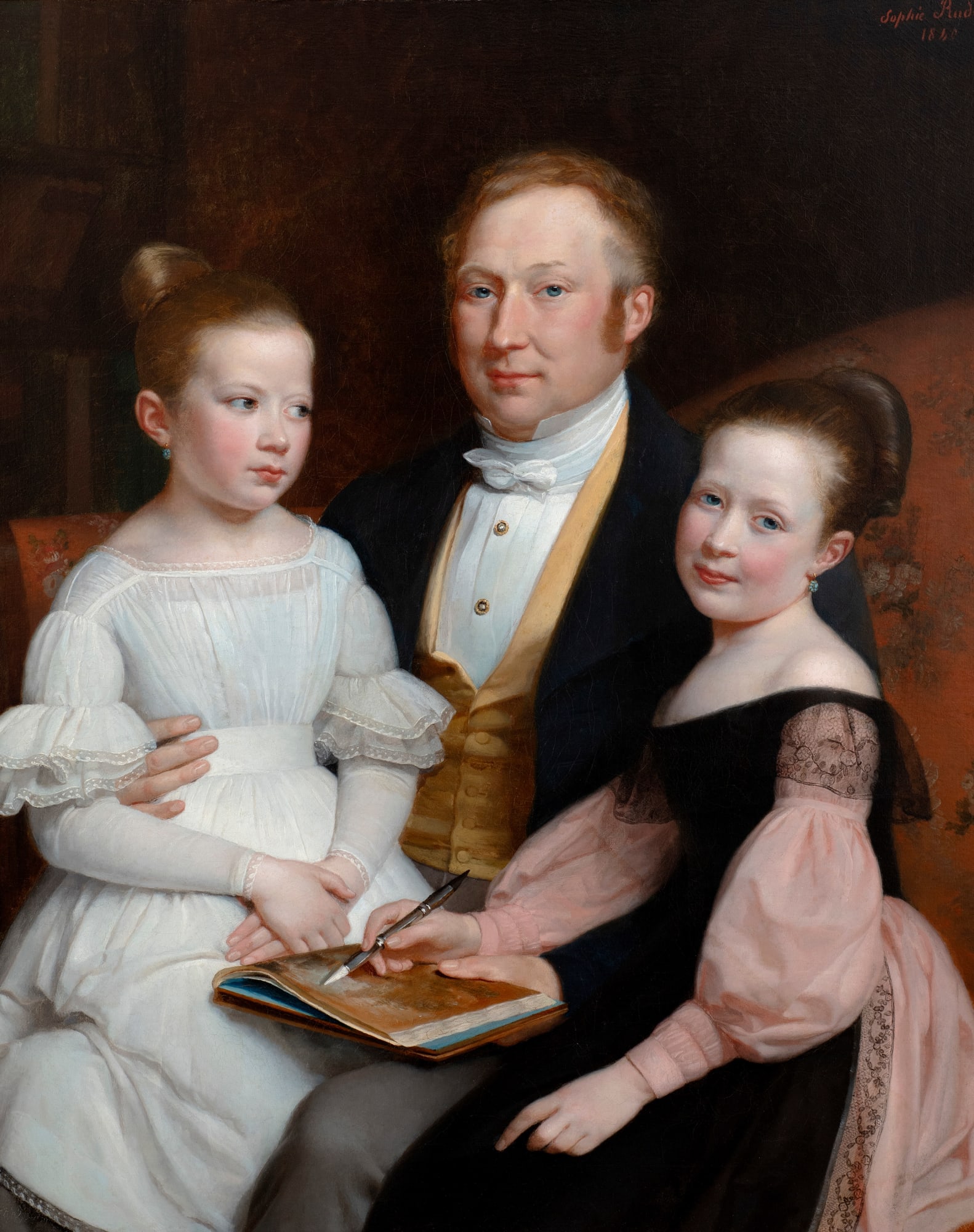 Sophie Frémiet (1797-1867), Portrait of a father with his two daughters