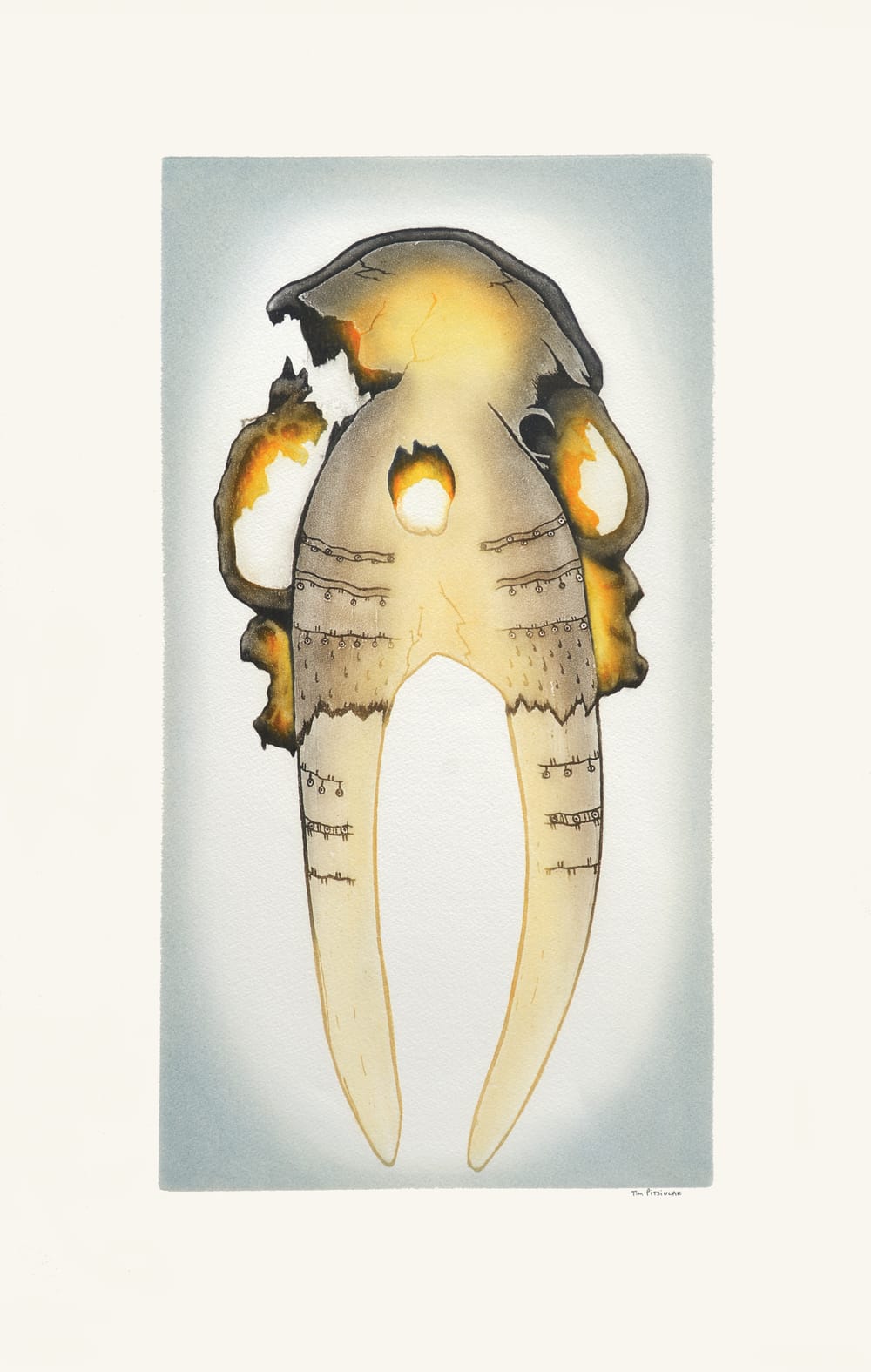 TIM PITSIULAK (1967-2016) KINNGAIT (CAPE DORSET) Ancient Walrus Skull, 2016 #8 Printmaker: STUDIO PM, Montreal etching and aquatint, 29.75 x 18.5 in (75.6 x 47 cm) 40/50
