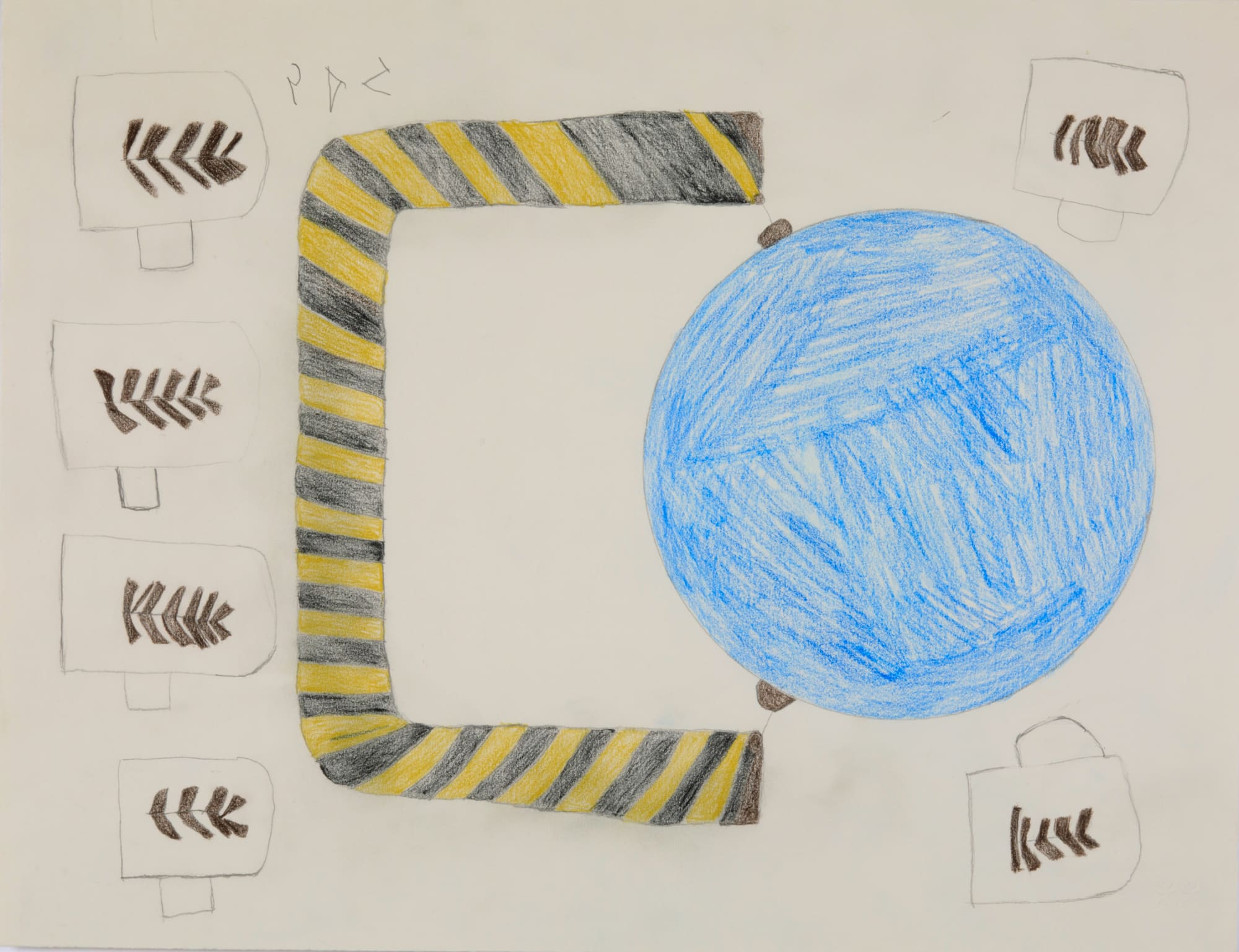 SHEOJUK ETIDLOOIE (1932-1999) KINNGAIT (CAPE DORSET) Untitled, 1998-9 coloured pencil over graphite on paper, 20 x 26 in (50.8 x 66 cm) signed, "ᓯᐅᔪ".