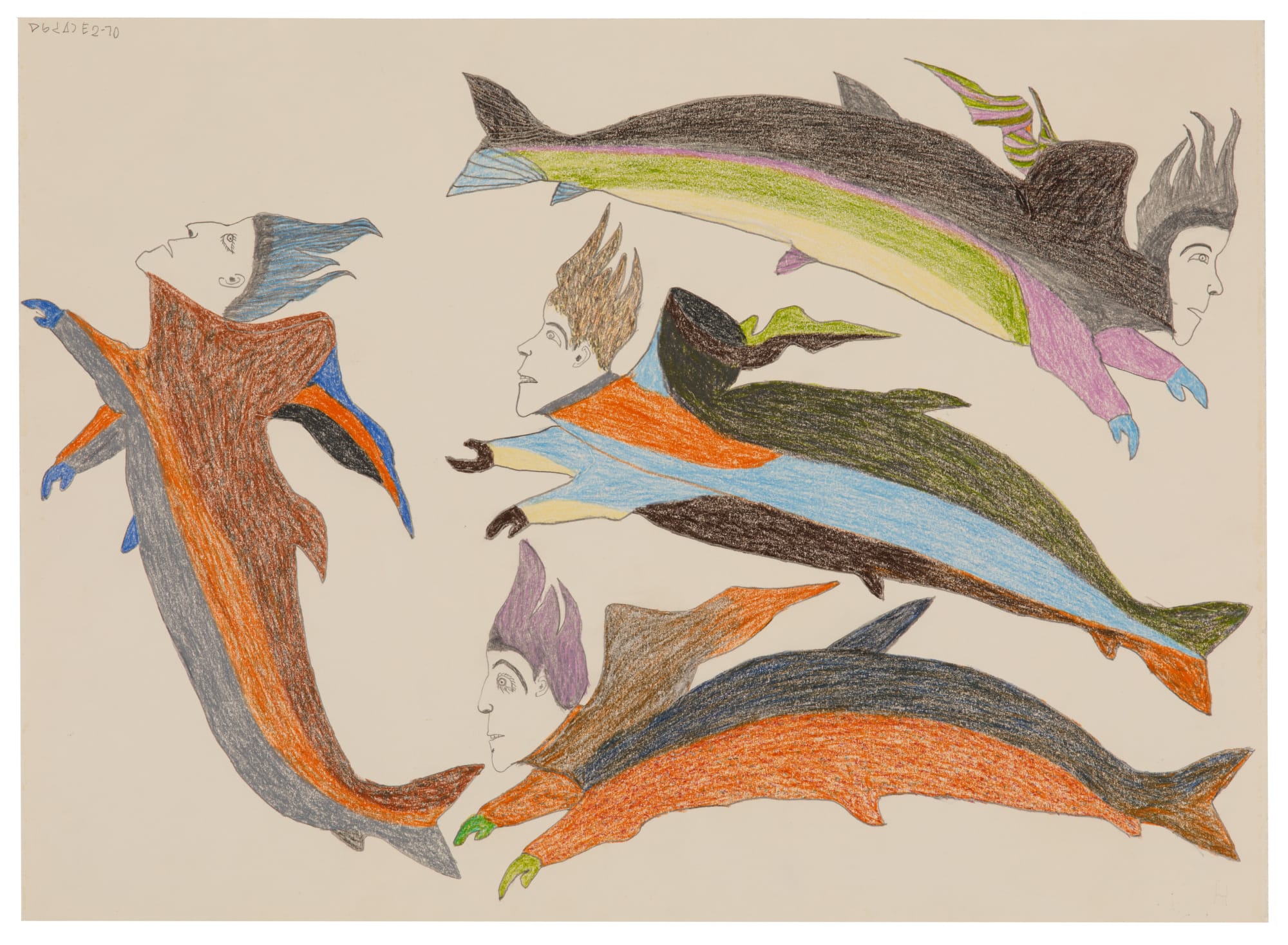 MARK UQAYUITTUQ (1925-1984) QAMANI'TUAQ (BAKER LAKE) Sea Spirits at Play, c. 1976 coloured pencil and graphite on heavy wove paper, 19 x 26 in (48.3 x 66 cm)