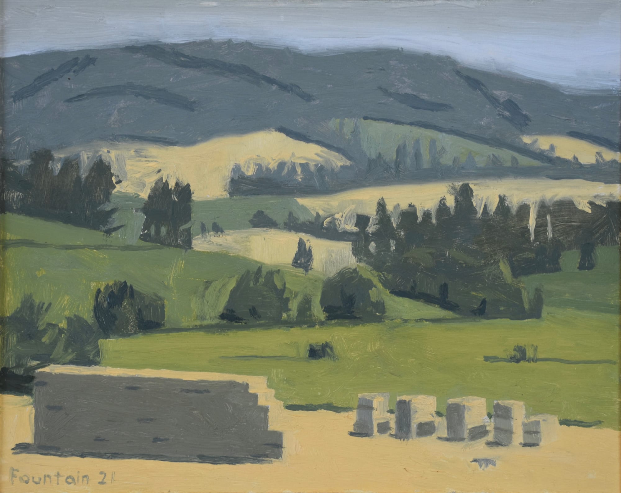 Benny Fountain, Harvest Hay Stacks And Coyote, 2021