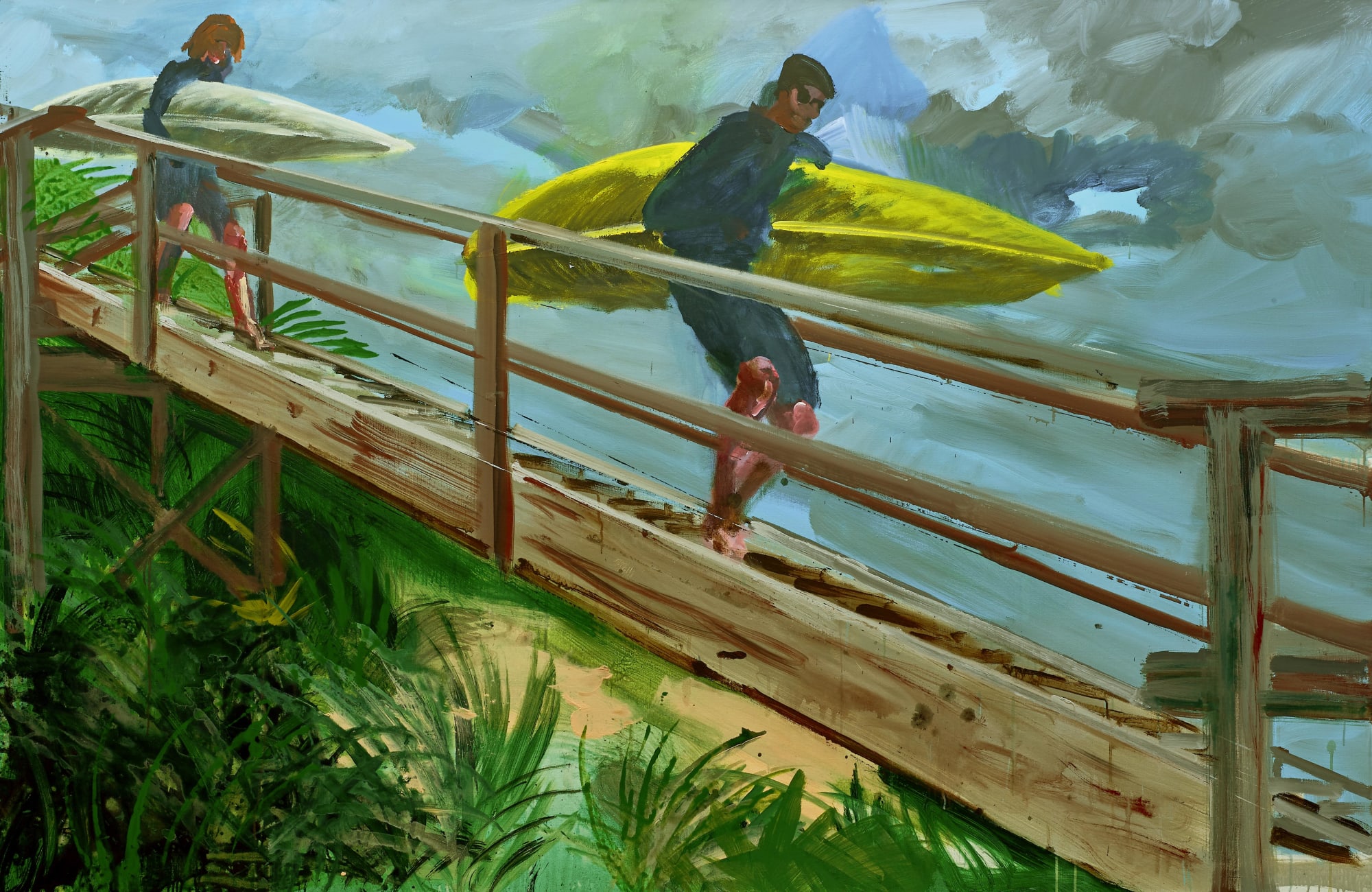Rainer Fetting, Surfer-Gang zum Meer, 2018