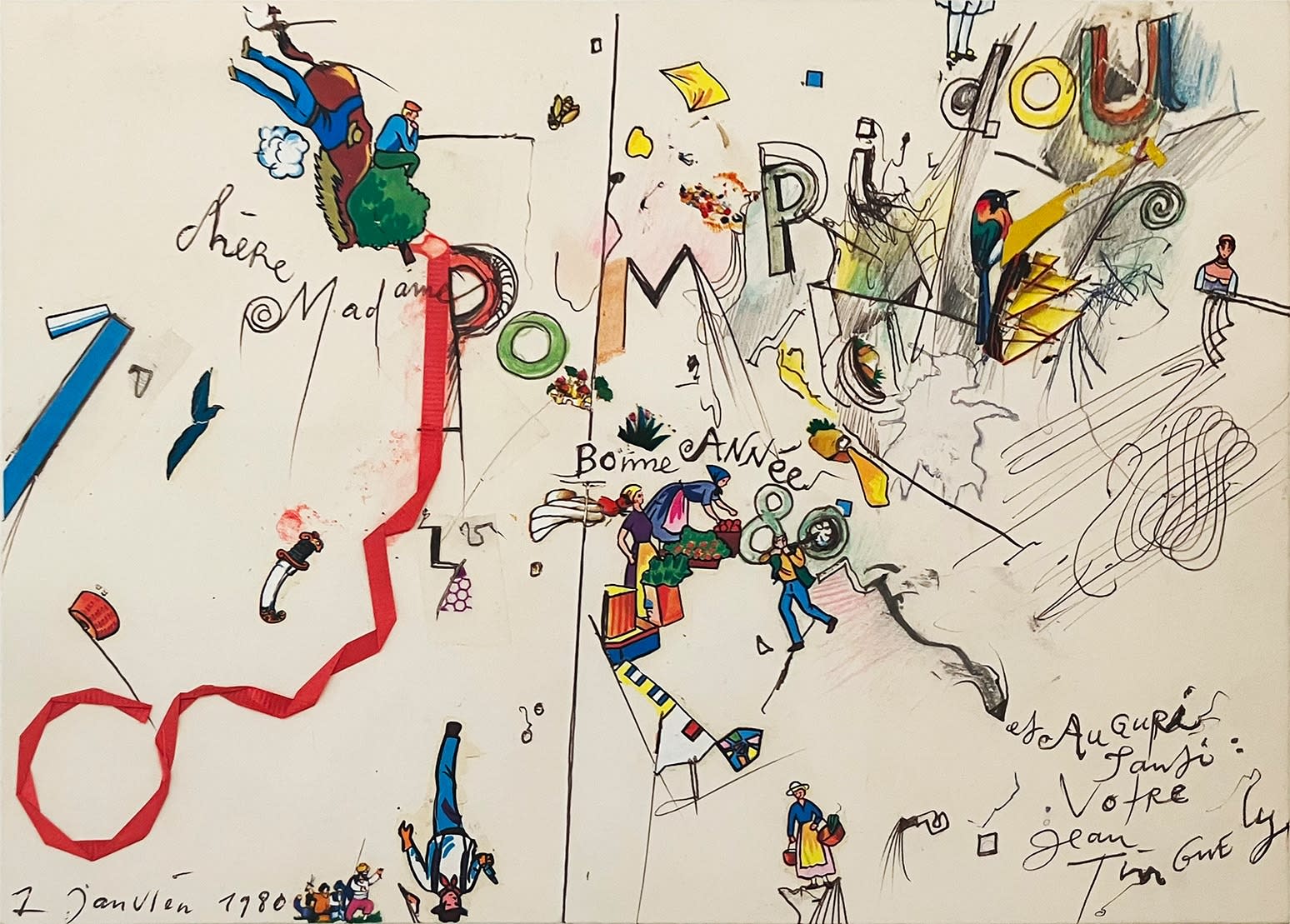 Jean Tinguely, Lettre-dessin à Mme. Pompidou, 1980