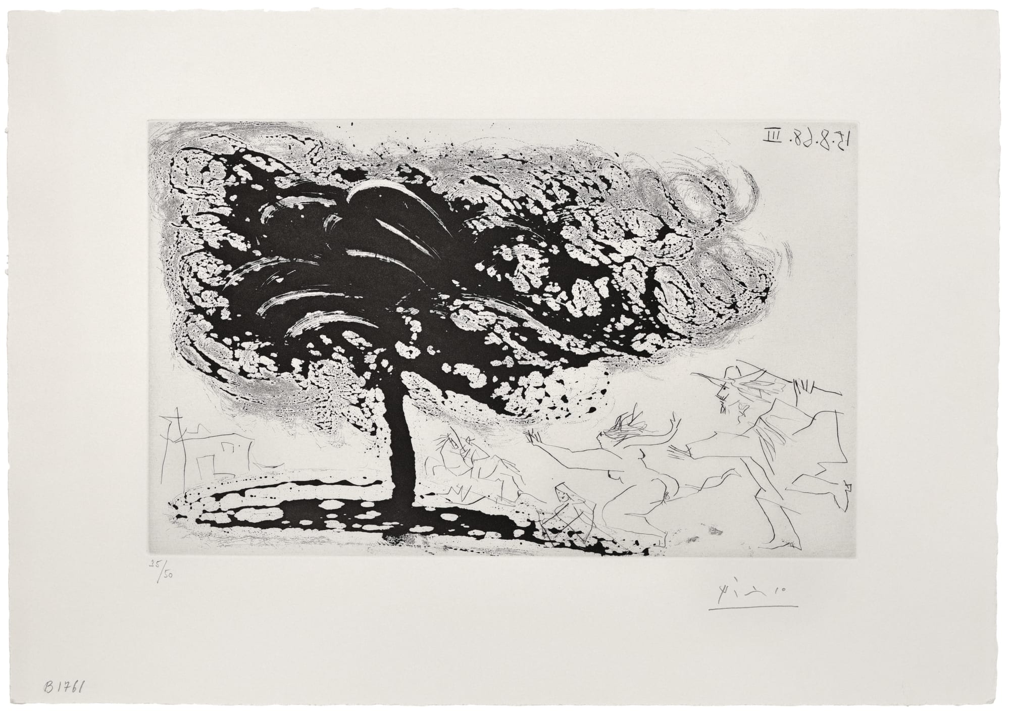 Pablo Picasso, Arbre dans la tempête, avec fuite vers une église (Suite 347), 1968