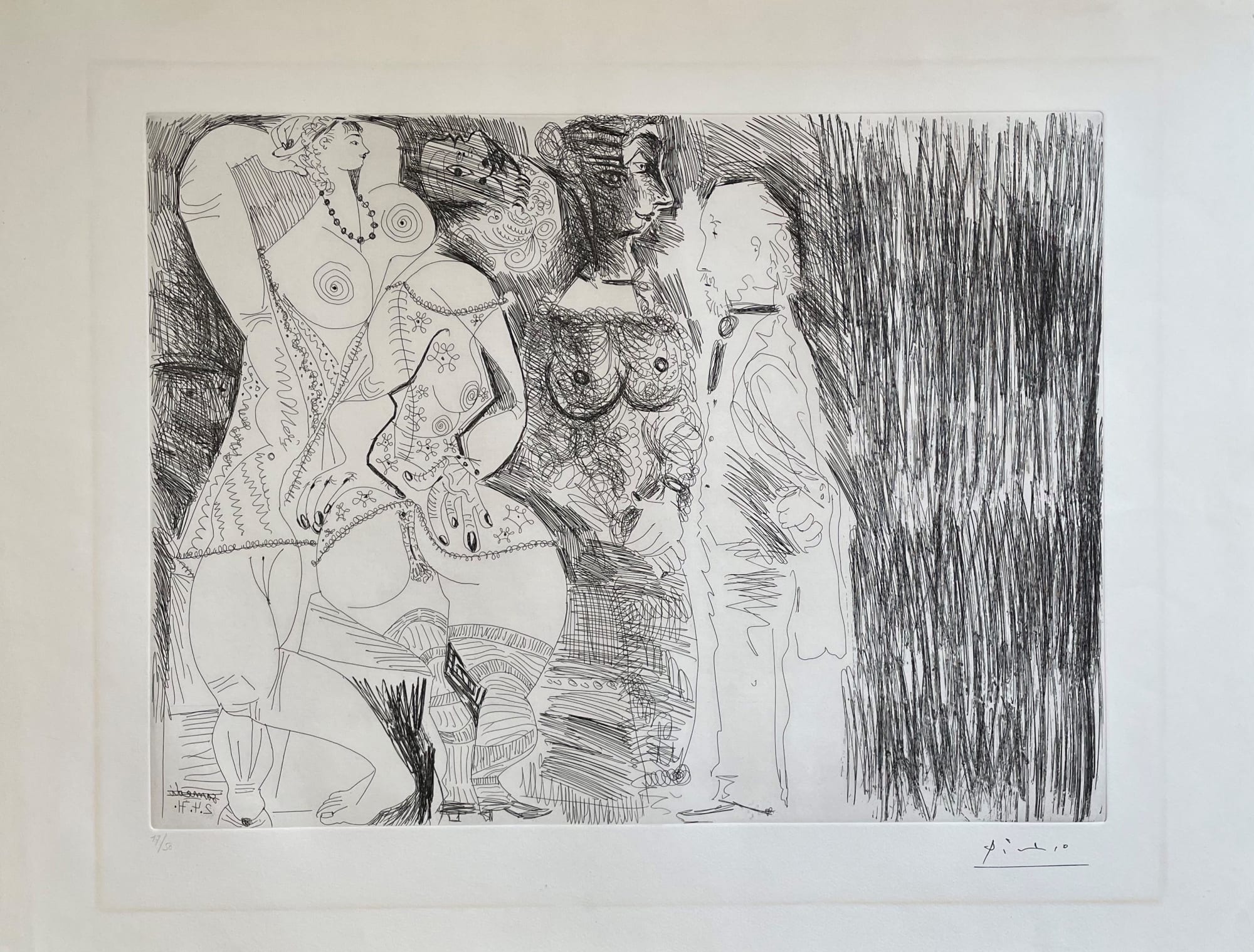 Pablo Picasso, Degas Imaginant: Scène de séduction entre deux filles, avec matrone hypocrite, 1971
