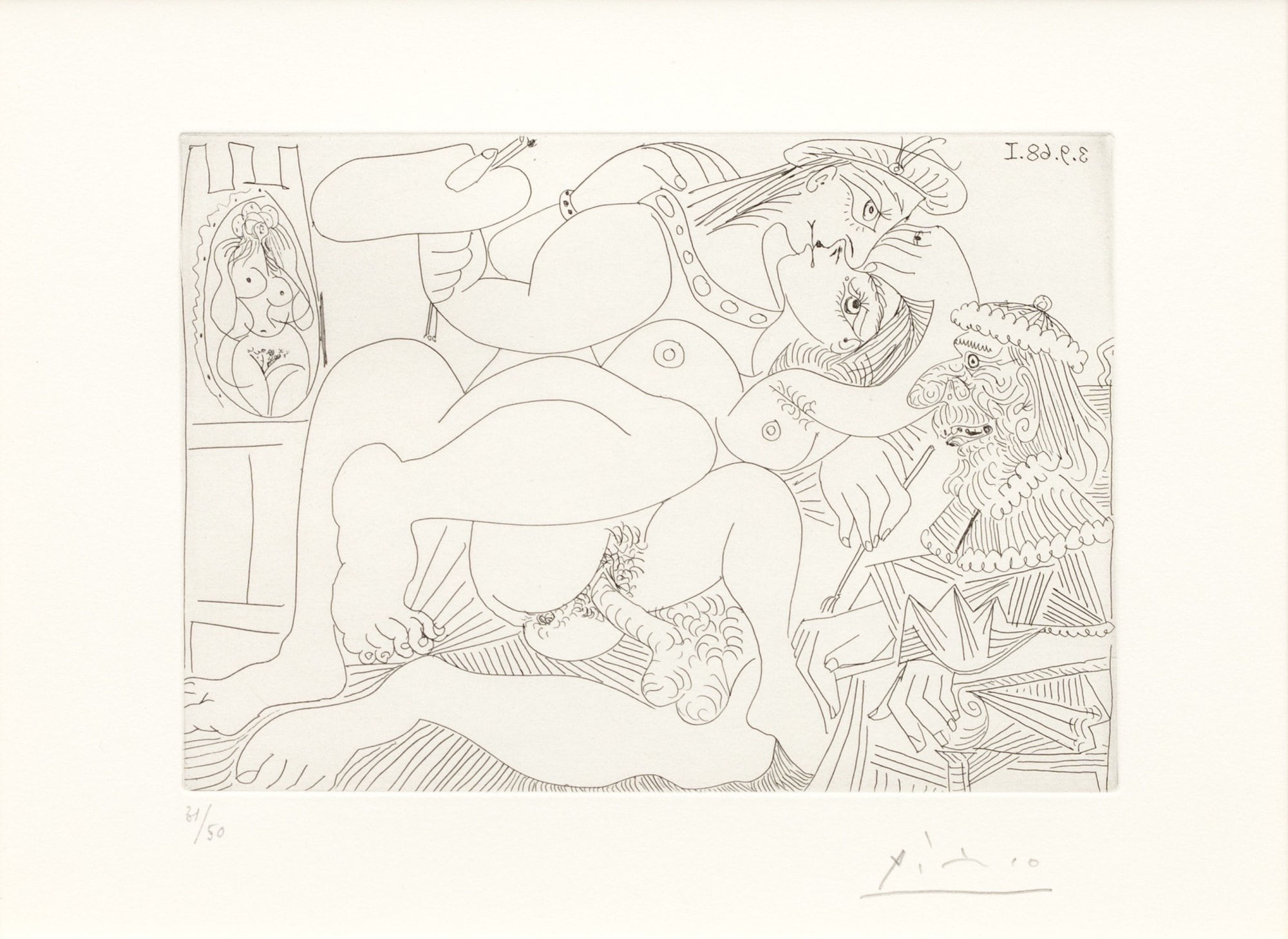 Pablo Picasso, Raphaël et la Fornarina XIII – Dans son fauteuil, le pape en tire la langue (Suite 347), 1968