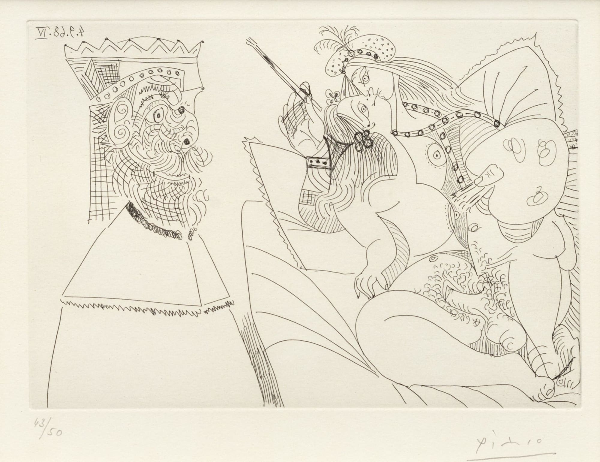 Pablo Picasso, Raphaël et la Fornarina XVIII – Le pape a une drôle de coiffure (Suite 347), 1968