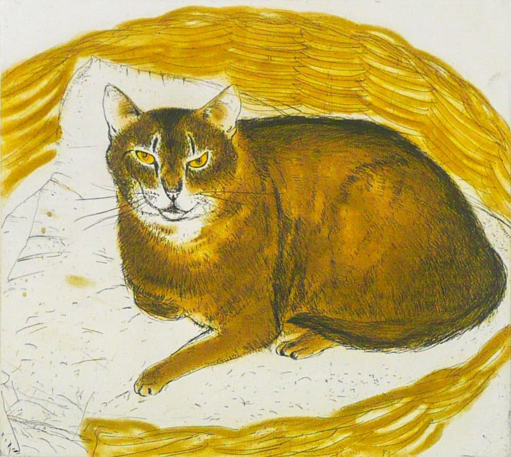 Elizabeth Blackadder, Abyssinian Cat in a Basket, 1995