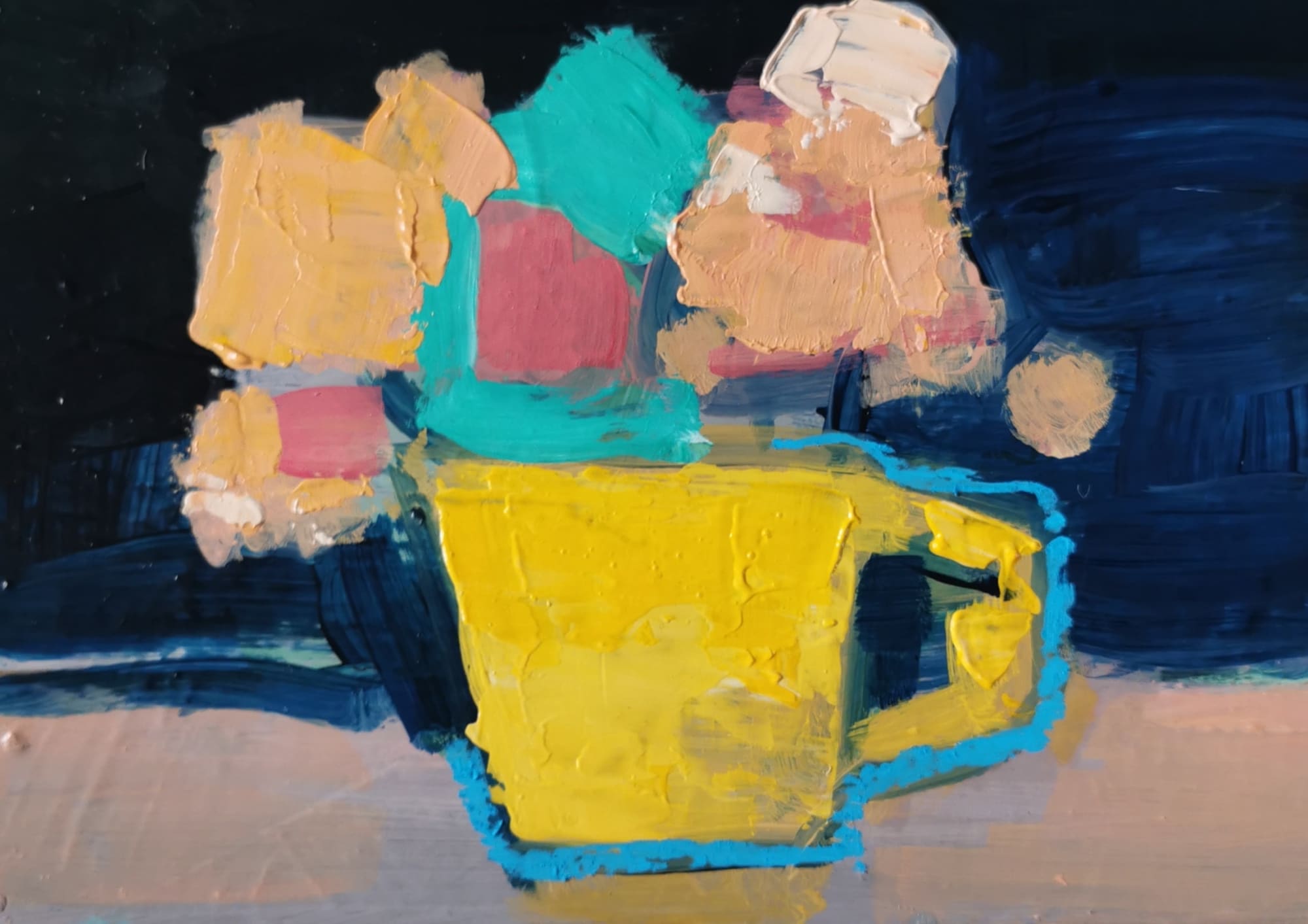 Mary McDonald, Good Night, Yellow Cup with Dahlias