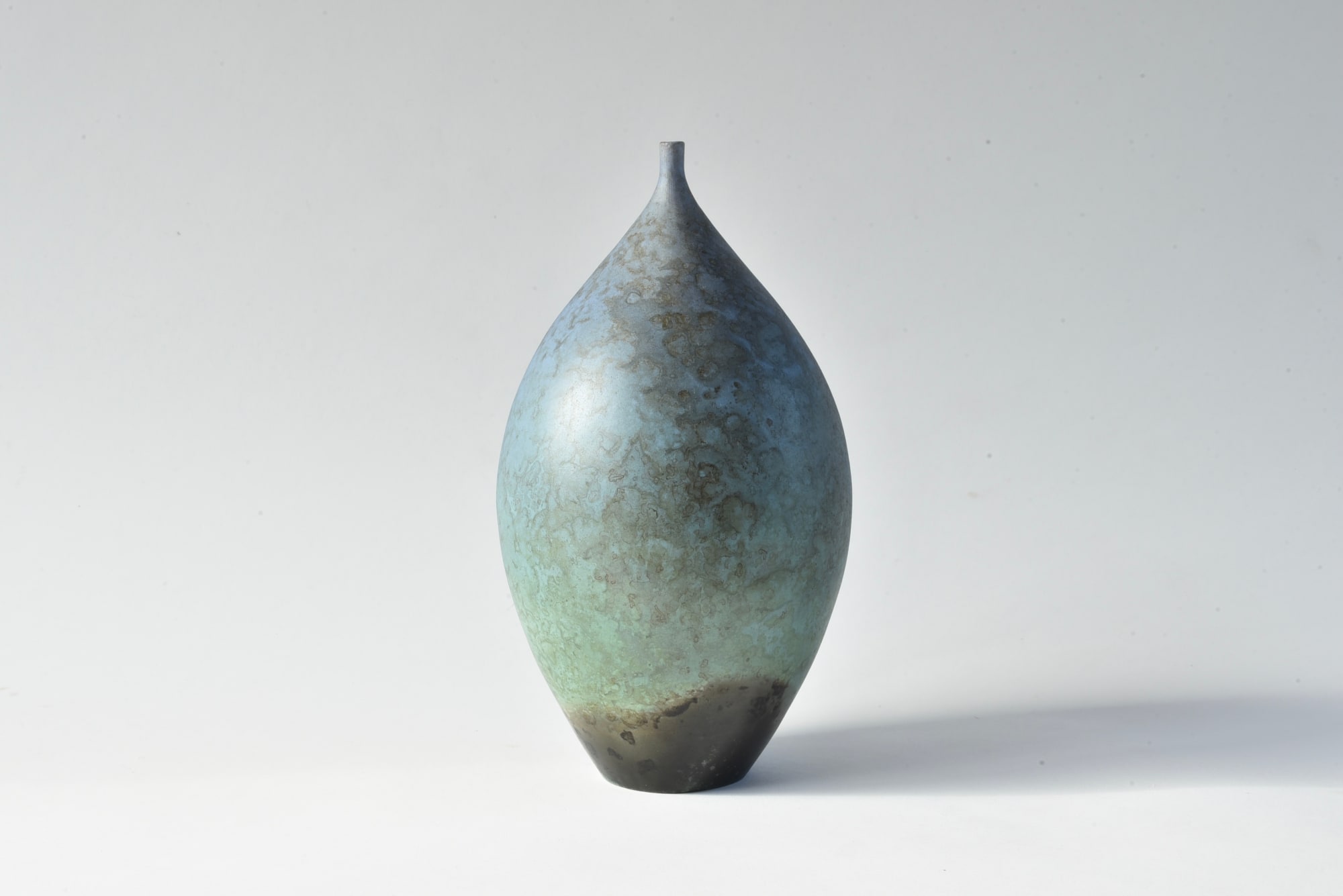 Janene Waudby, Medium Blue & Green Smokefired Bottle