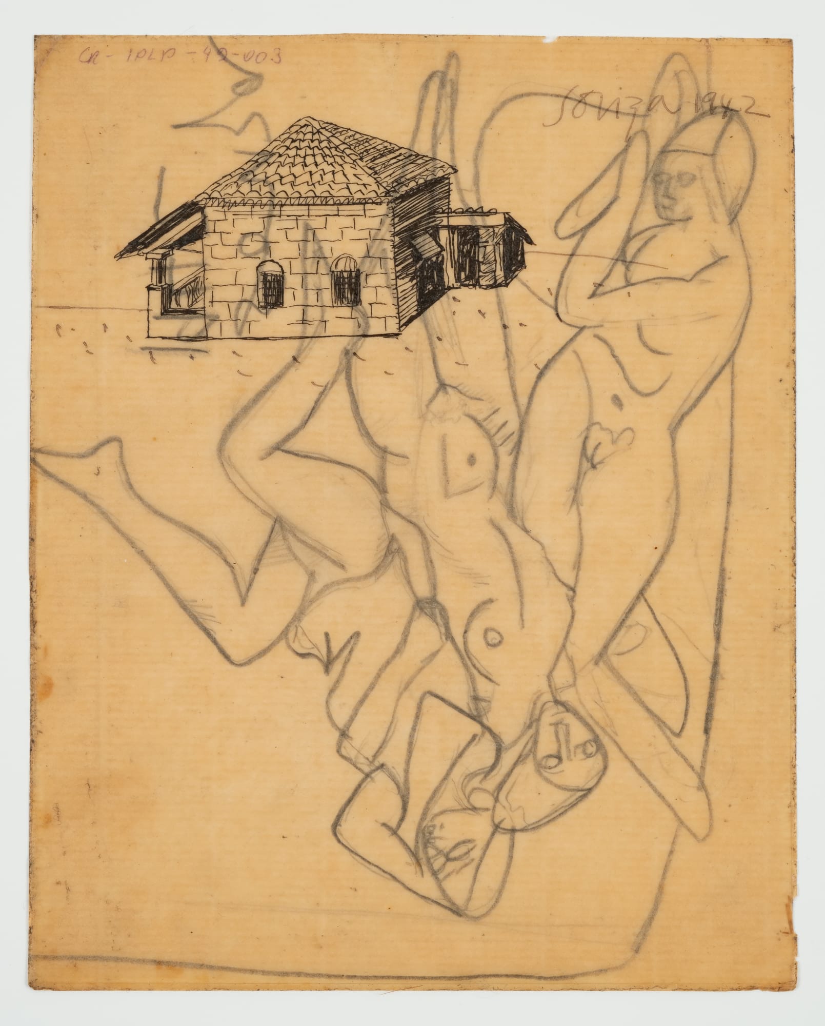 Francis Newton Souza, Untitled (House in Goa) recto ; Untitled (Nudes) verso, 1942