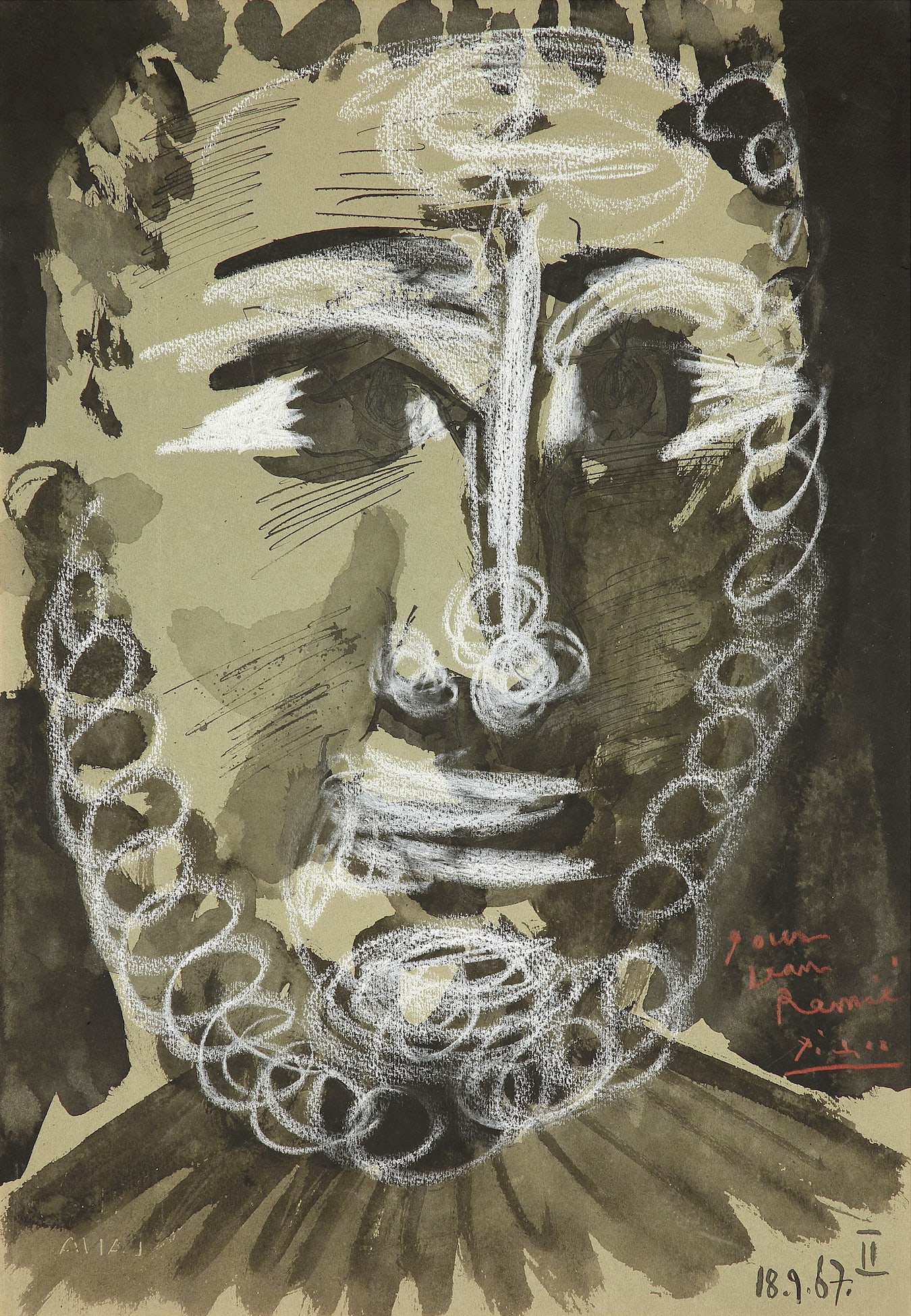 PABLO PICASSO, Tête de jeune homme barbu, 1967