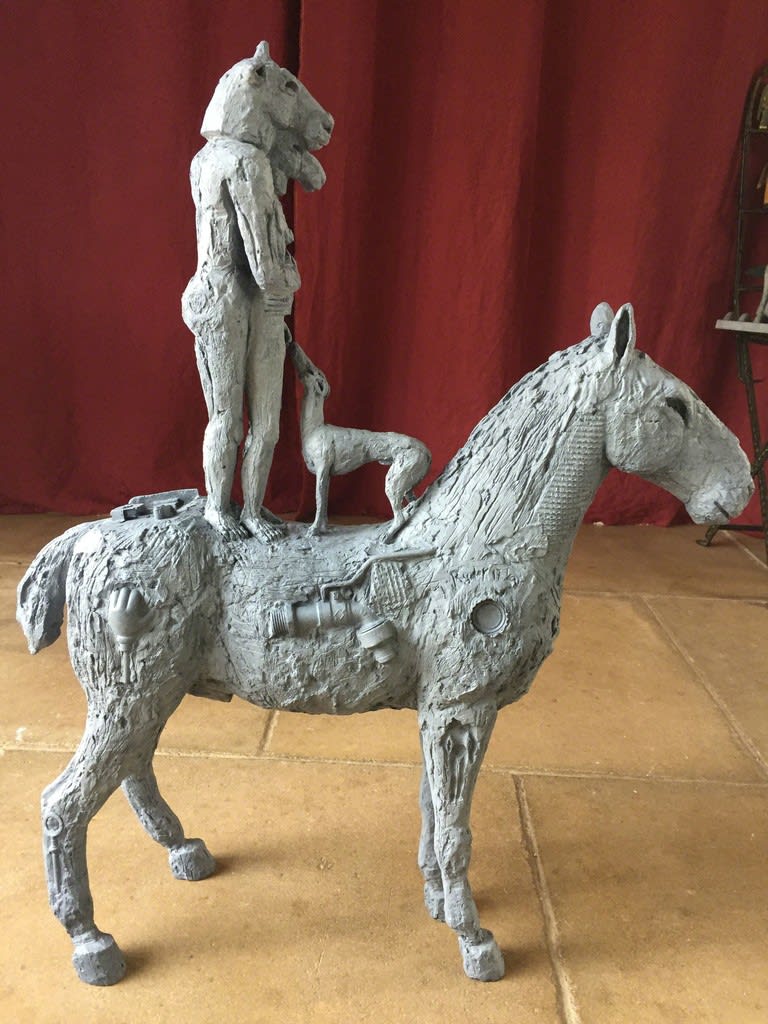 Sophie Ryder, Standing Lovers on Horseback with Dog, 2017