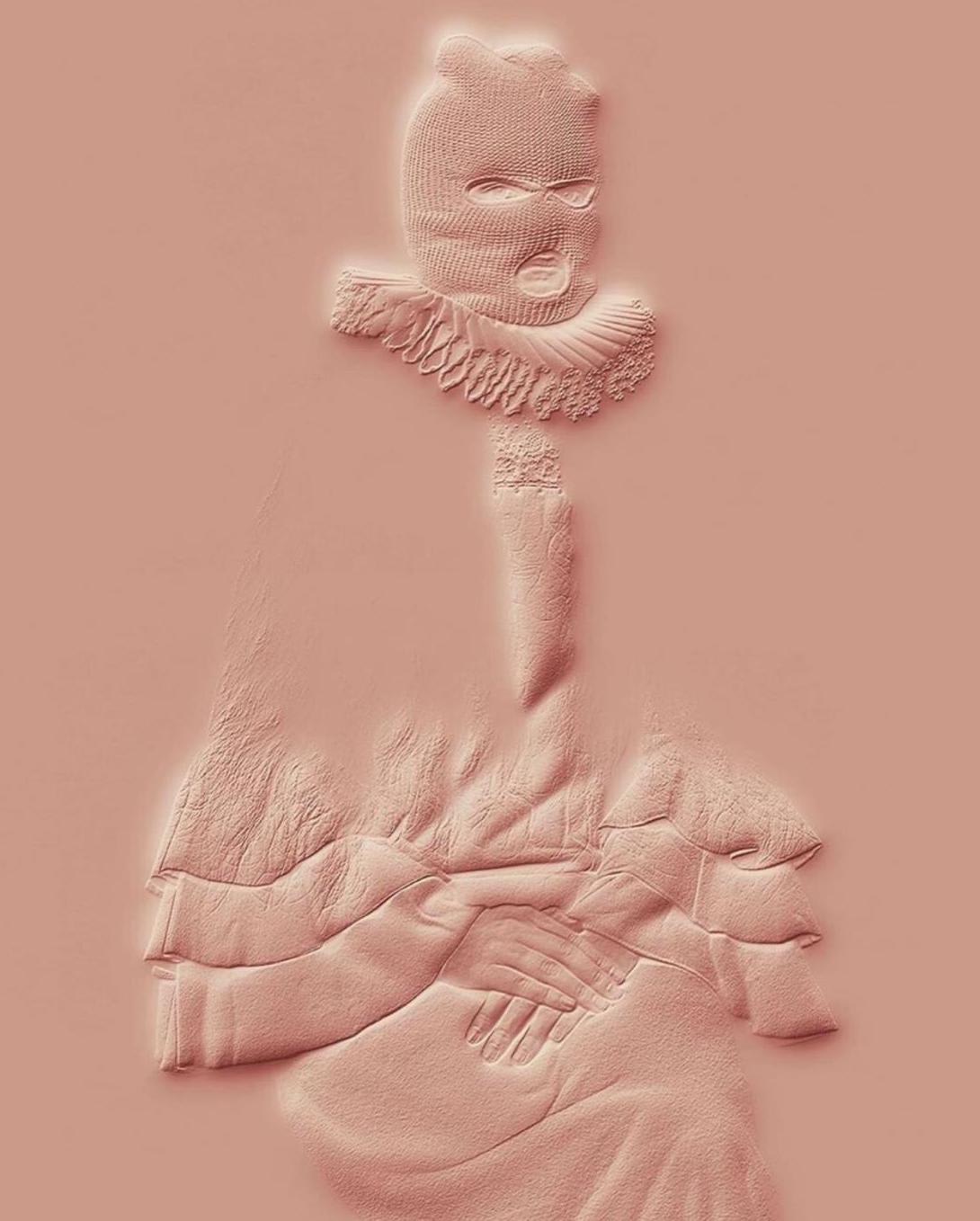 Romina Ressia, Pink Portrait of a Girl Wearing a Balaclava, 2020