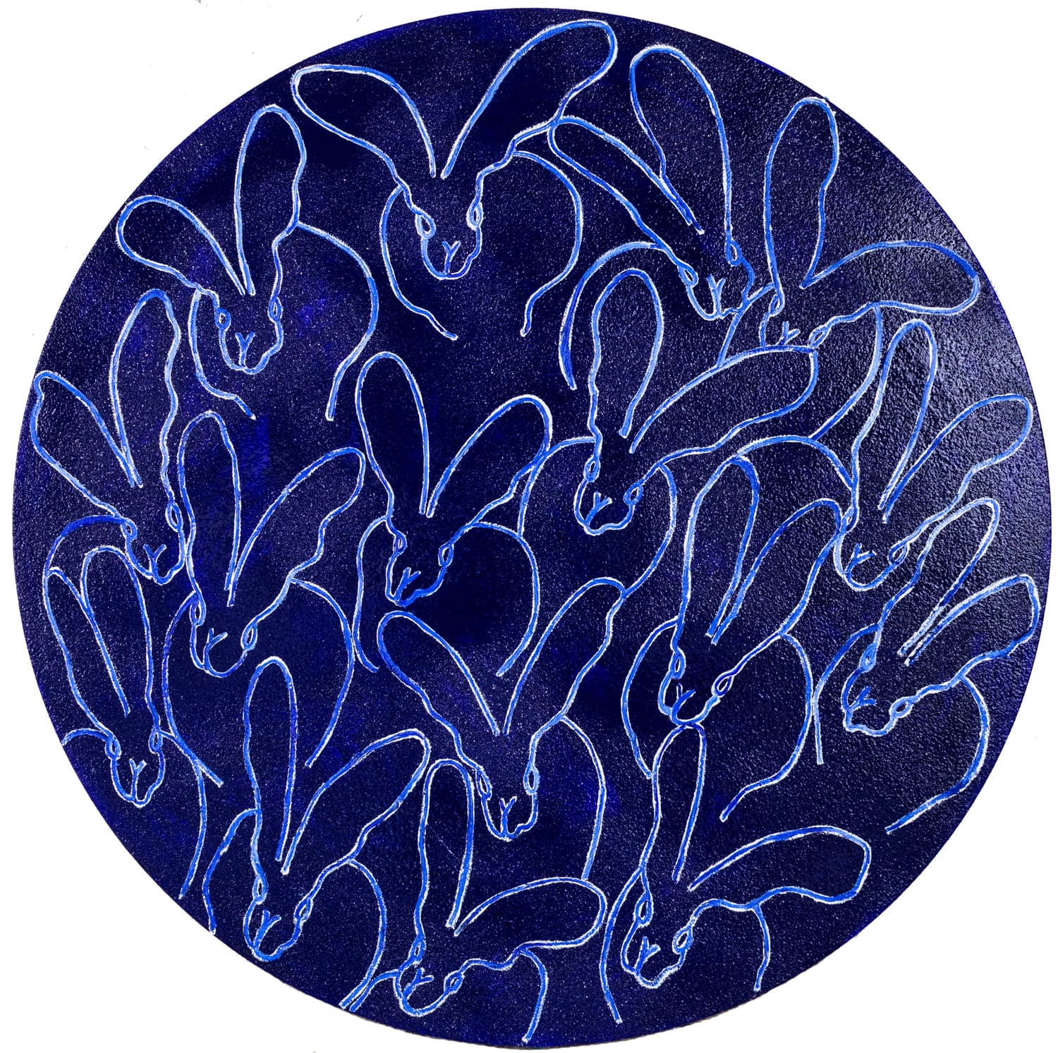 Hunt Slonem, Blue Diamond Tondo Tangle, 2021