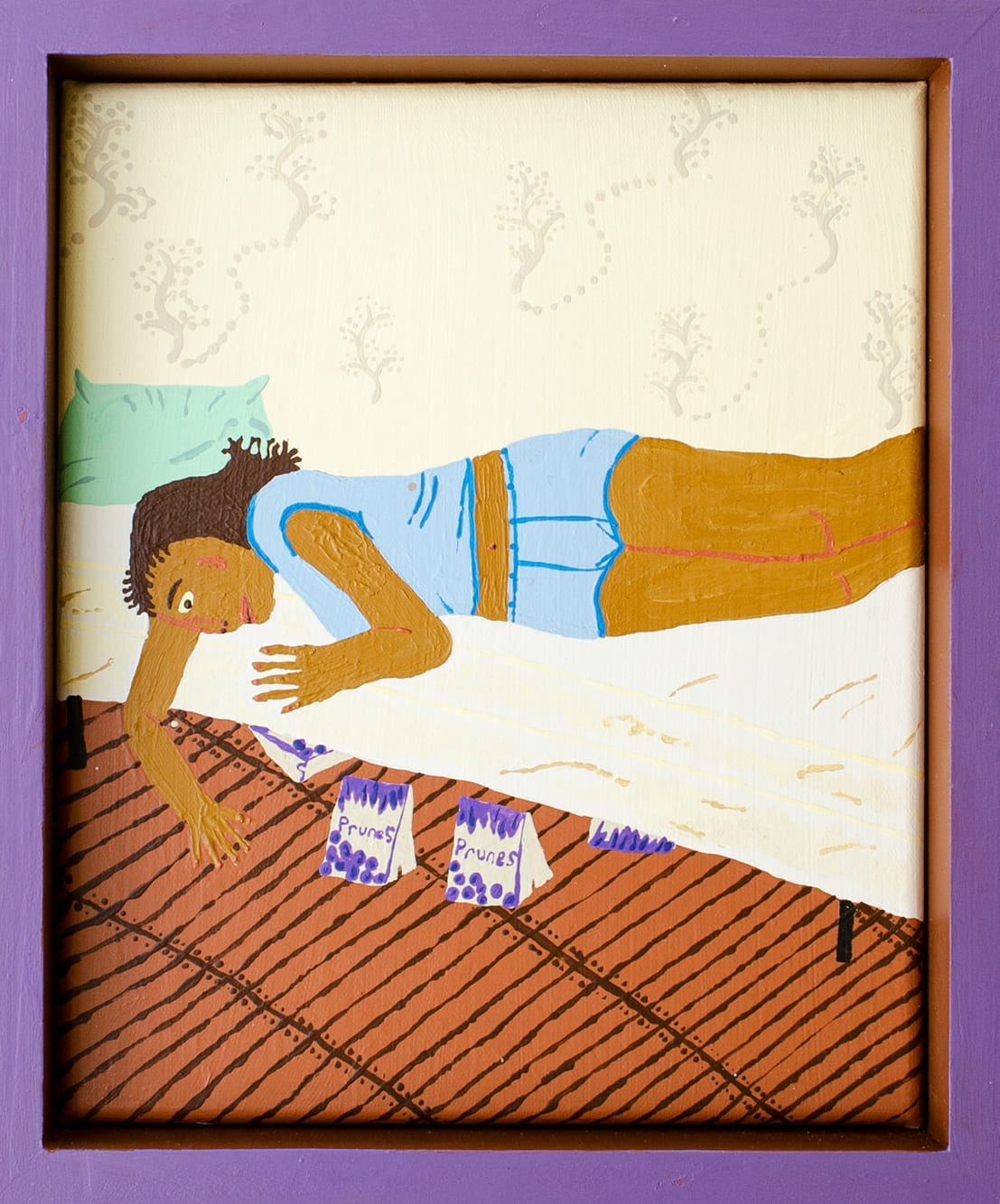 Claudia Kogachi, Anni storing prunes under the bed, 2021