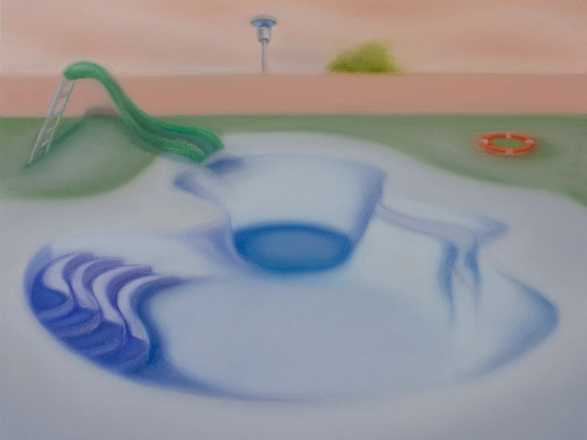 Lucy O'Doherty, Empty pool shadows and discarded lifebuoy, 2021