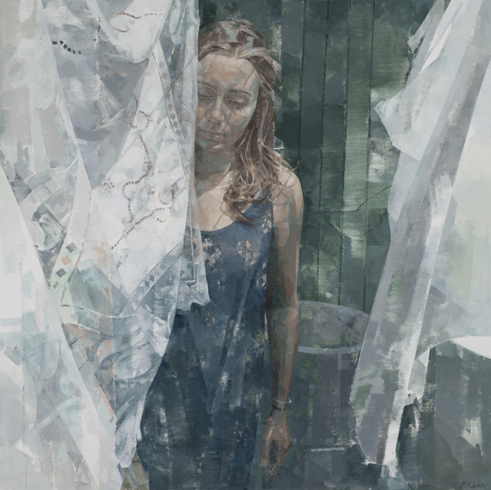 Jeannie Kinsler, Girl with linen cloths, 2021