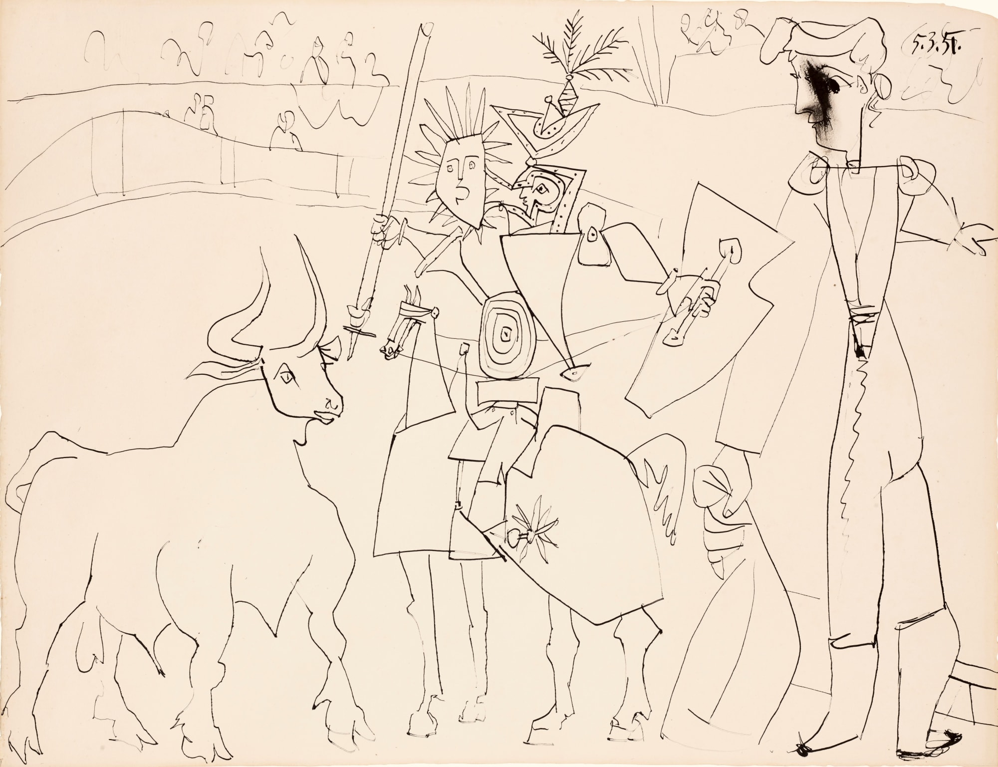 Pablo Picasso, Chevalier Et Picador Dans L'arène, 1951