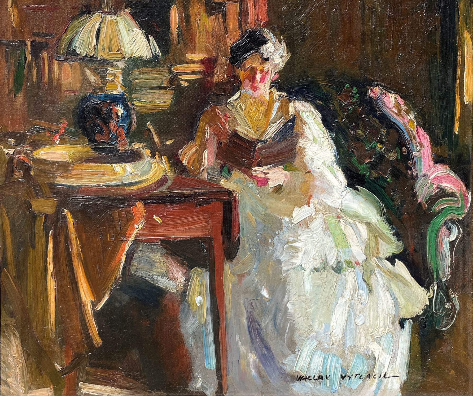 Vaclav Vytlacil, Woman Reading in an Interior, circa 1915