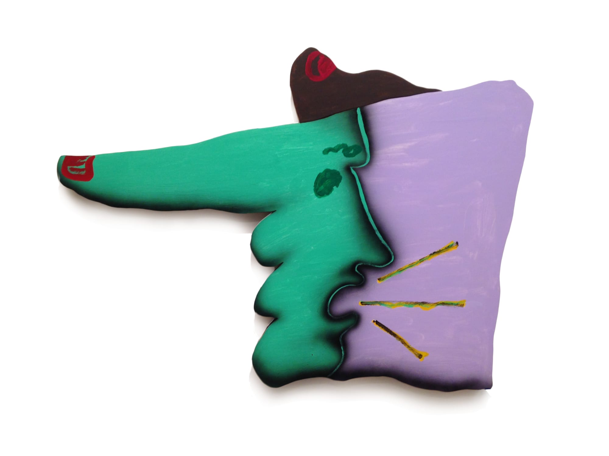 James English Leary, Hand Becoming the Thing it is Touching (Green Shouting Face Contained by a Purple Hand), 2018