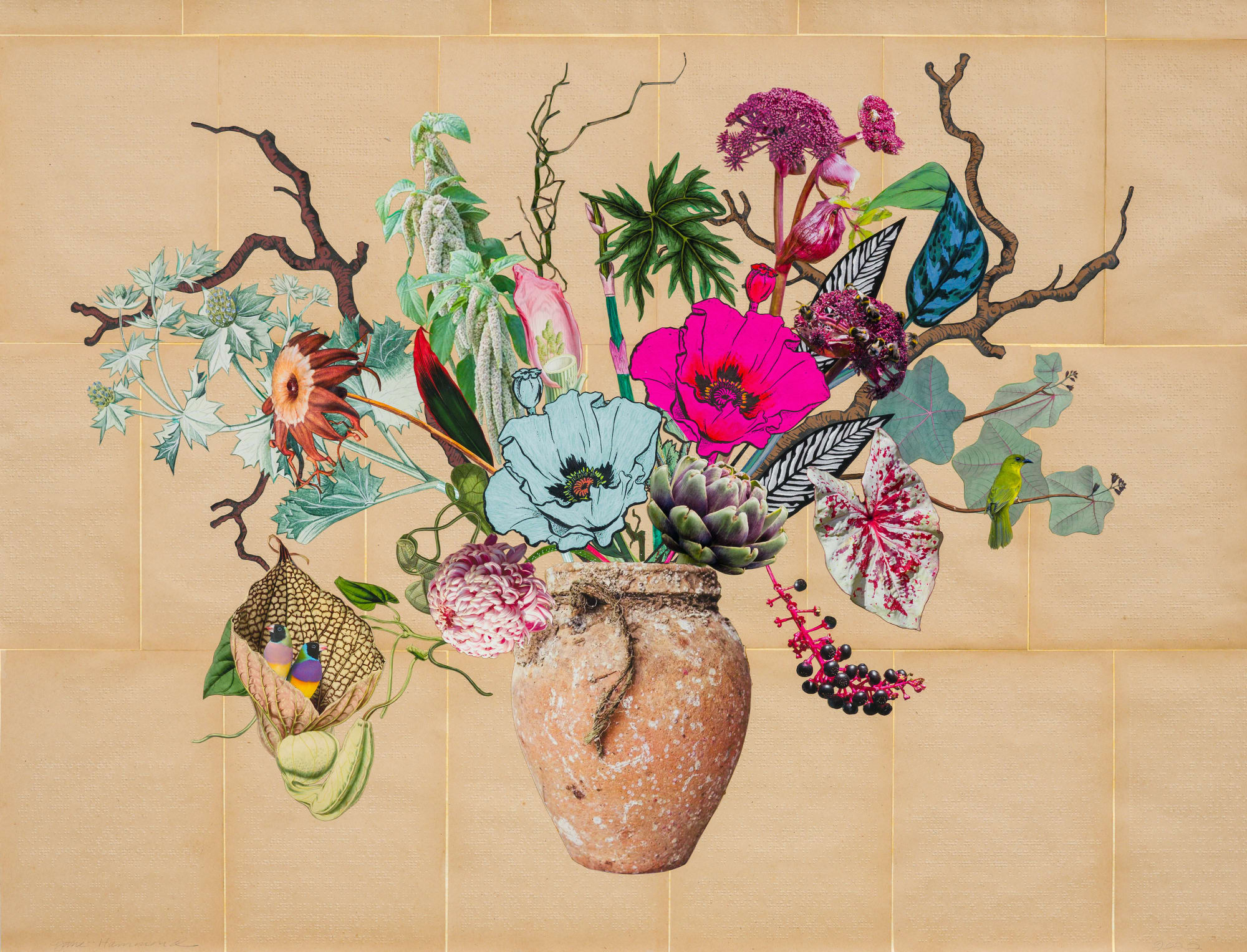 Jane Hammond, Mediterranean Octopus Trap with Poke Berries, Angelica and Dutchman’s Pipe, 2022