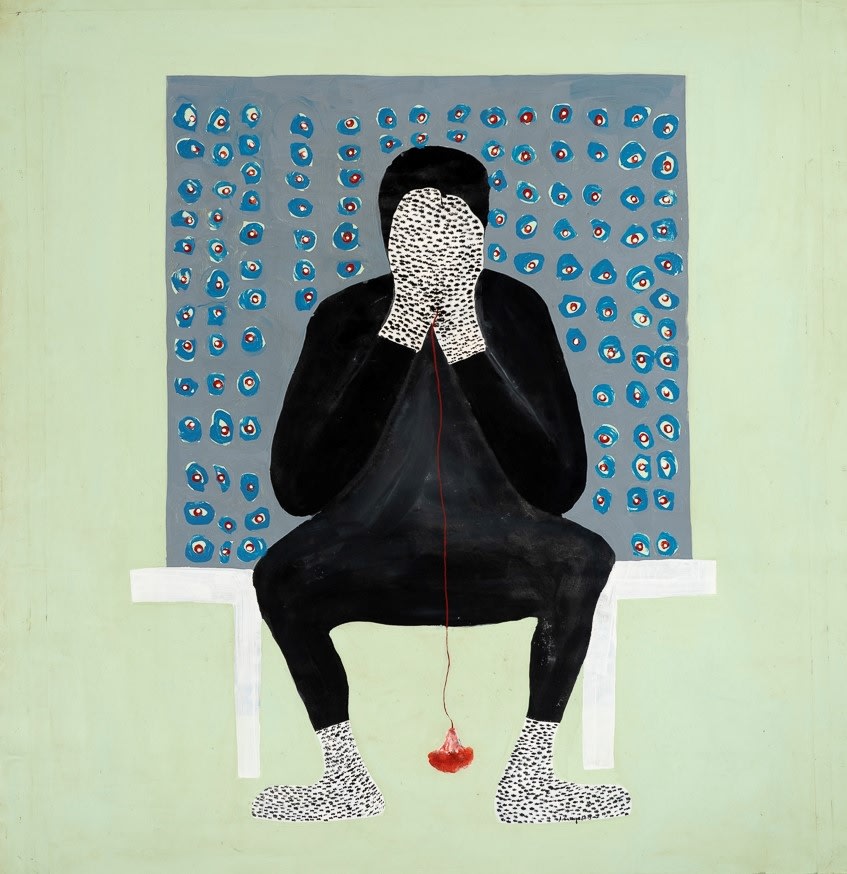 Amadou Sanogo Tu peux cacher ton regard, mais tu ne peux pas cacher celui des autres Acrylique sur toile 164 x 160 cm