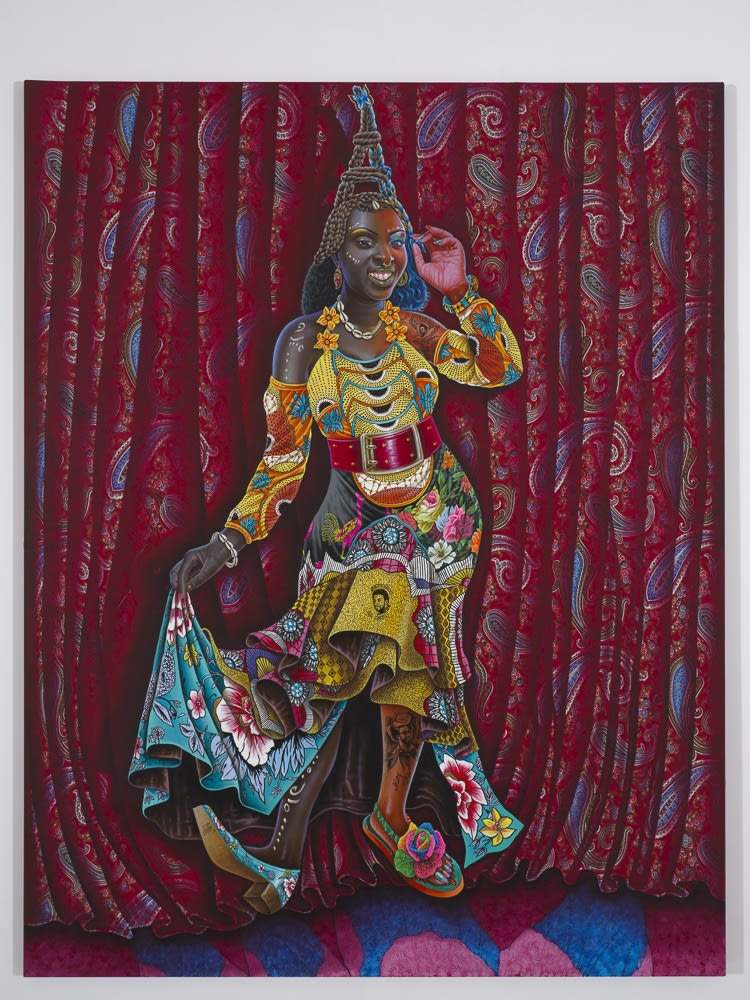 Jp Mika Africaine à la parisienne Acrylique, encre de Chine et paillettes sur tissu 178 x 140 cm 70 x 55 in