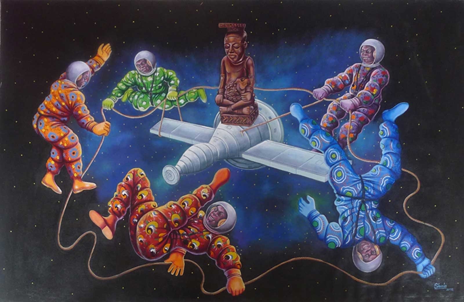 Monsengo Shula Bouleversement du monde Acrylique sur toile 130 x 200 cm 51,1 x 78,7 inches