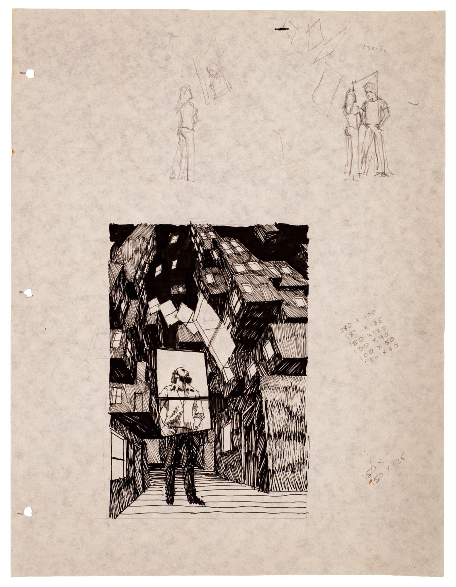 Rafael Cauduro, Boceto 05 "Las ventanas del caminante", 1980