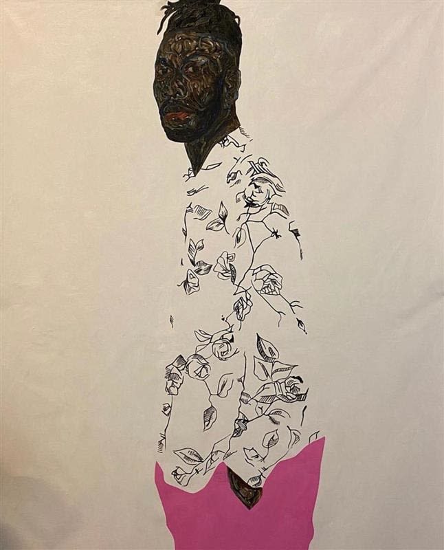 Amoako Boafo, Self portrait with pink pants, 2020