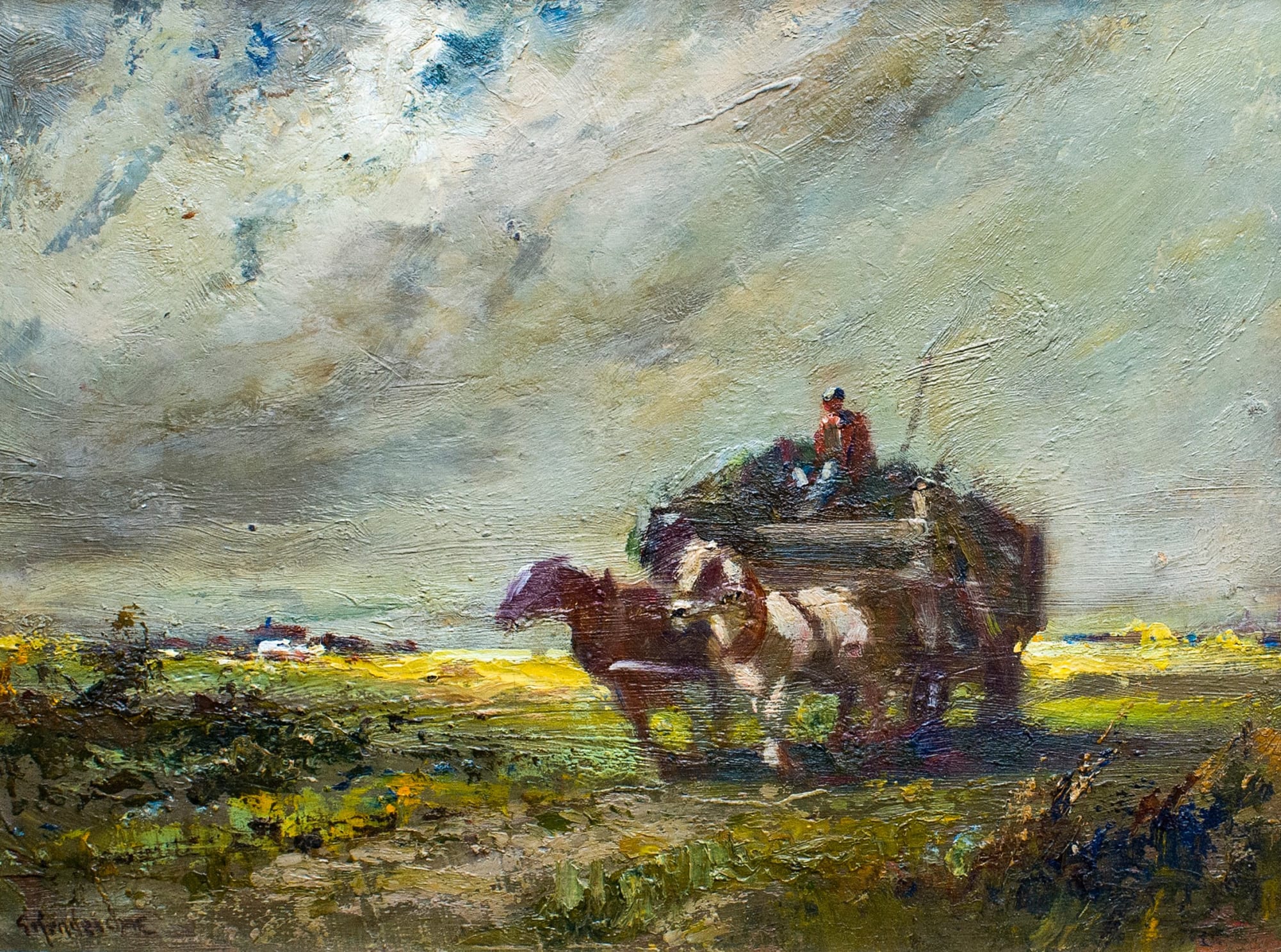 Augustus Kenderdine, Farmer and Team in Sunlit Field