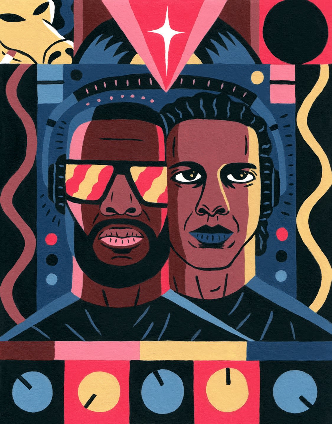 Saddo, Madlib & Four-Tet (Illustration for The New Yorker), 2021
