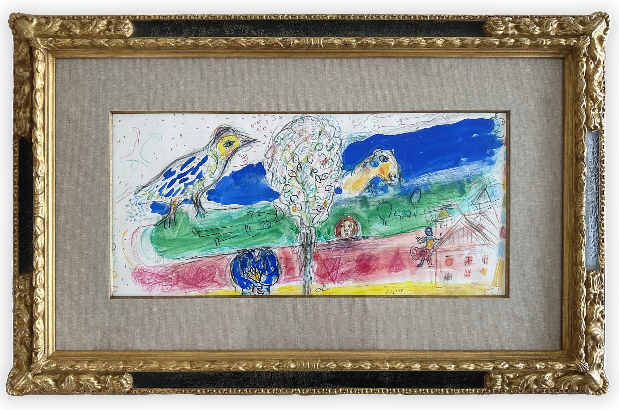 Marc Chagall, Gouache preparatoire pour la lithographie Le fleuve vert (M.728), 1974