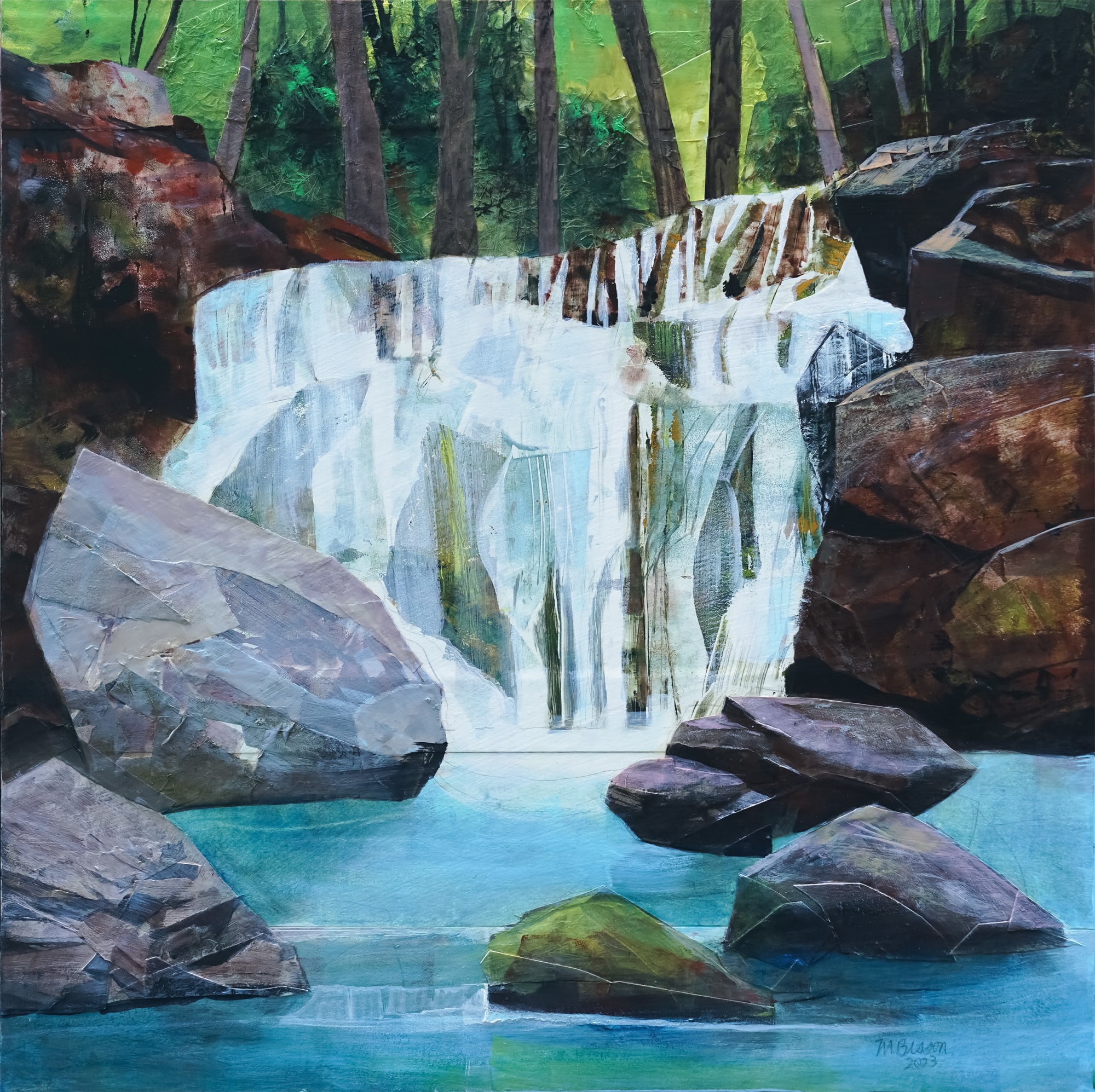 Mariella Bisson, Wide White Falls, Water, Rock, Forest