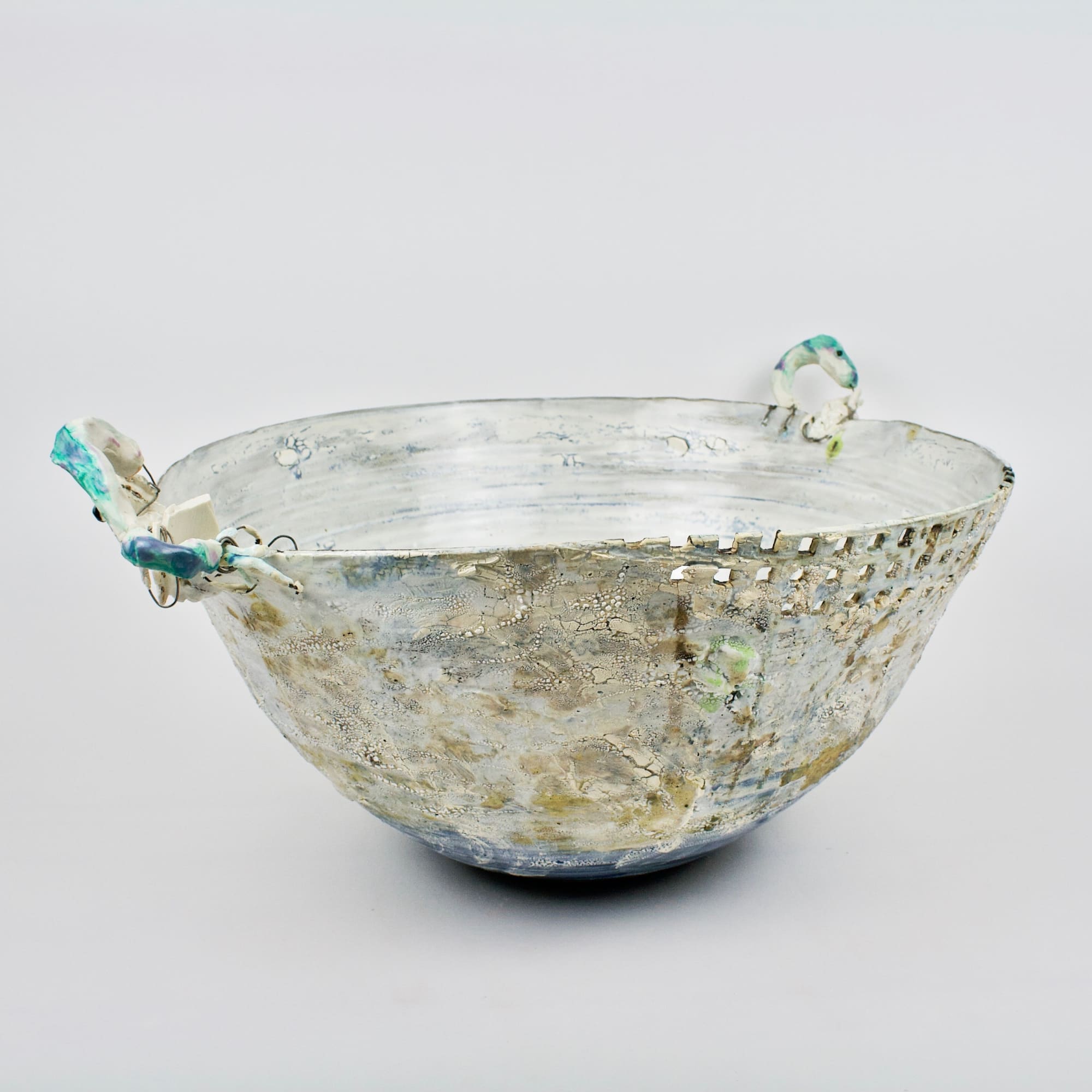 Ani Kasten, Large Bowl with Grid and symmetrical Handles
