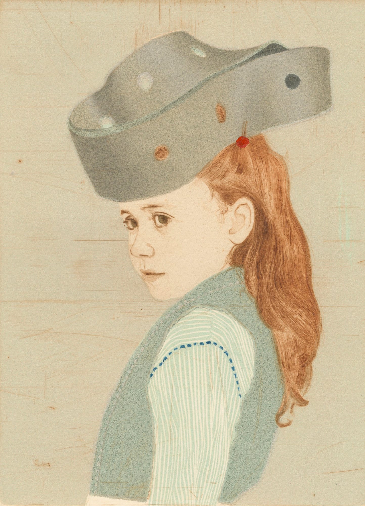 Ellen Heck, Heather Wearing a Perforated Möbius Strip as a Hat