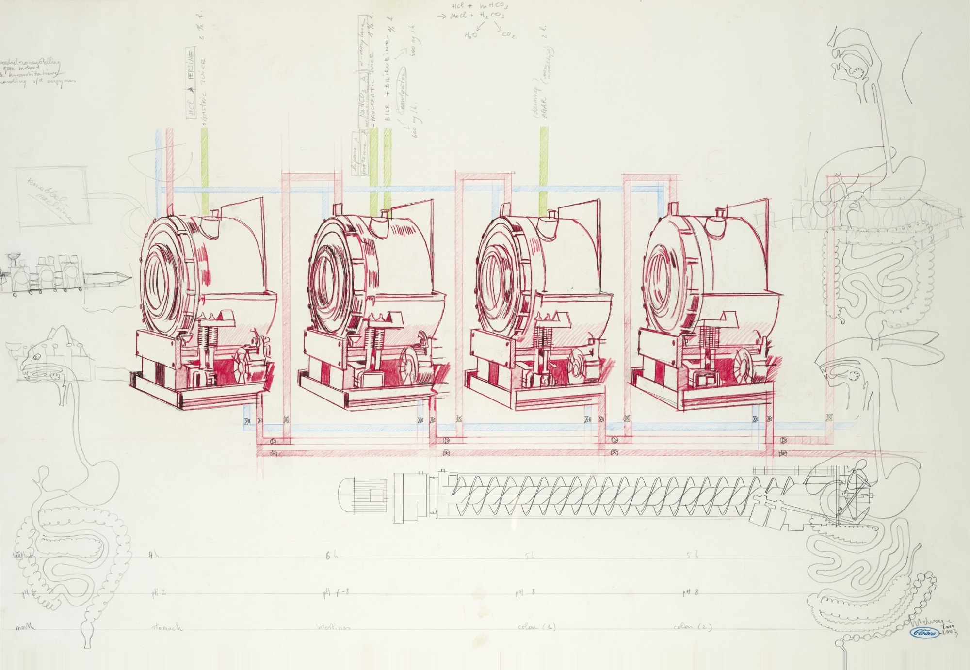 Wim DELVOYE, Sans titre #043 (dessin préparatoire pour Cloaca, 2003), 2003