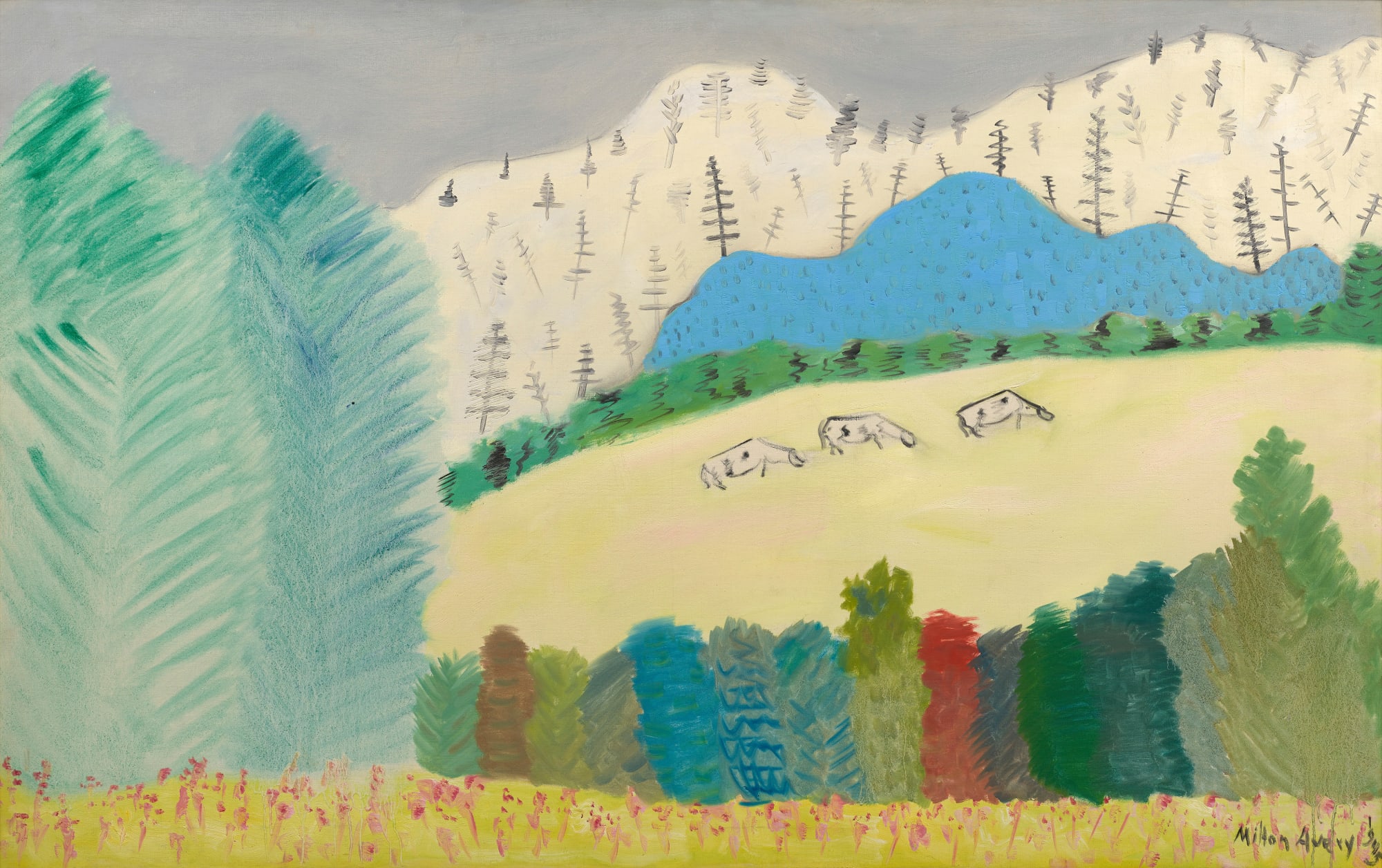 Milton Avery, Three Cows on a Hillside, 1945