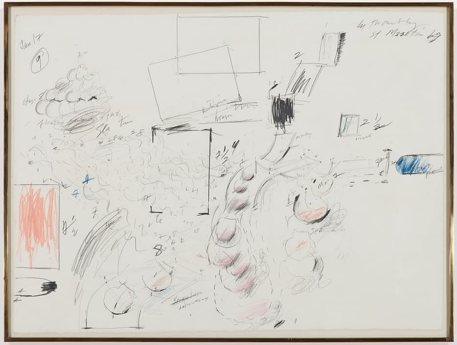 Cy Twombly Sans titre Crayon et crayon de couleur sur papier fait à la main dit 'papier à la forme' de la marque J. Green & Sons 57,1 x 77,5 cm