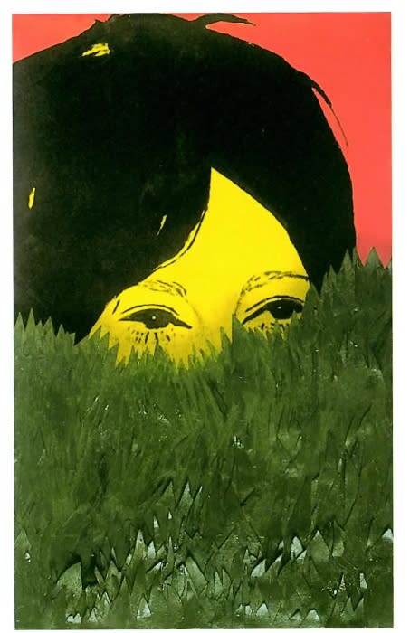 Martial Raysse Portrait acide et champêtre sérigraphie peinte et collage sur toile 35 x 22 cm