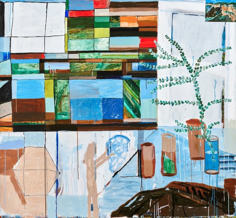 Sally Anderson, Holding a hurricane, quilt curtain carrying the sea, 2024