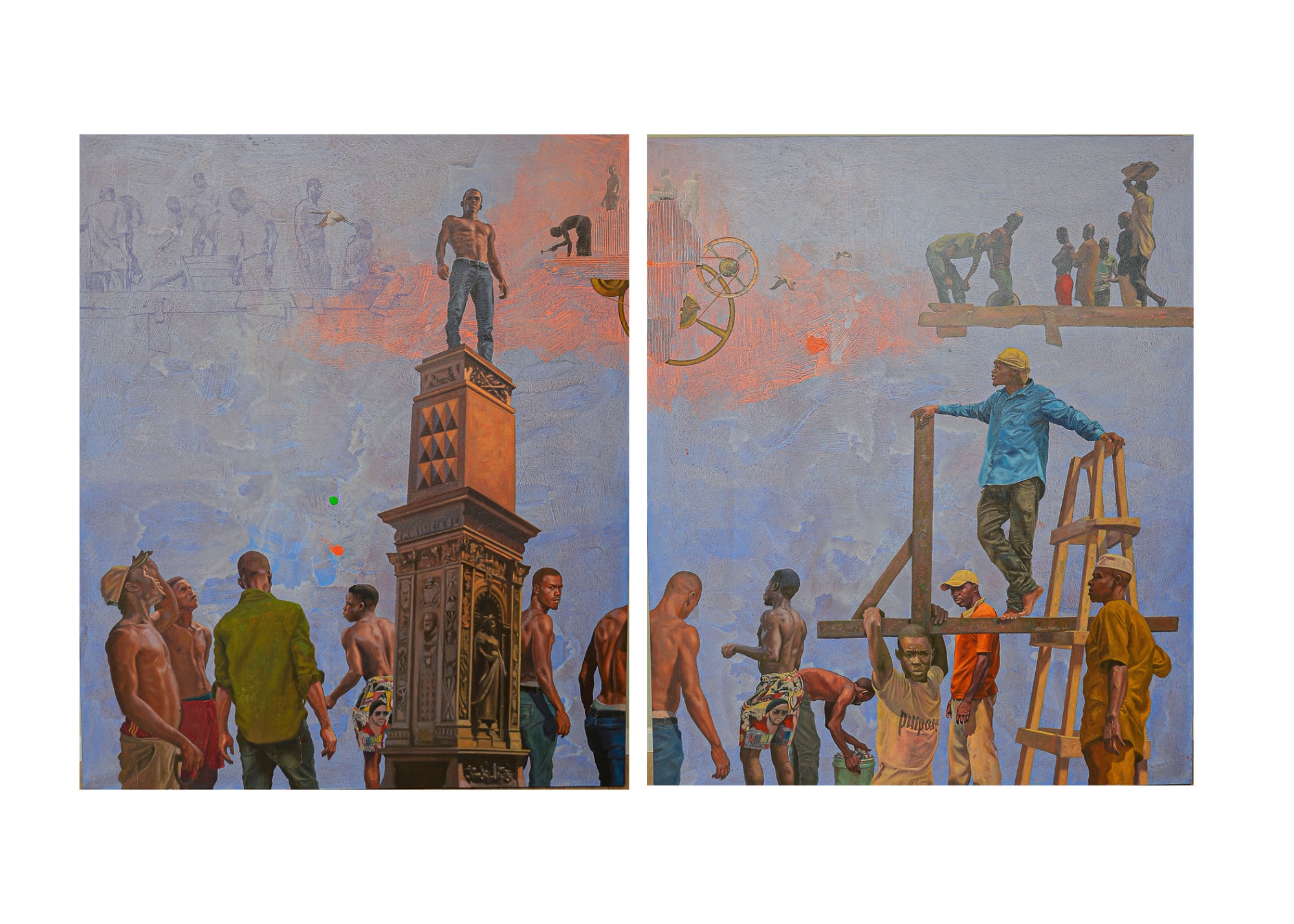 Kelani Abass, Man and machine, politics of Ascendancy (Diptych), 2022